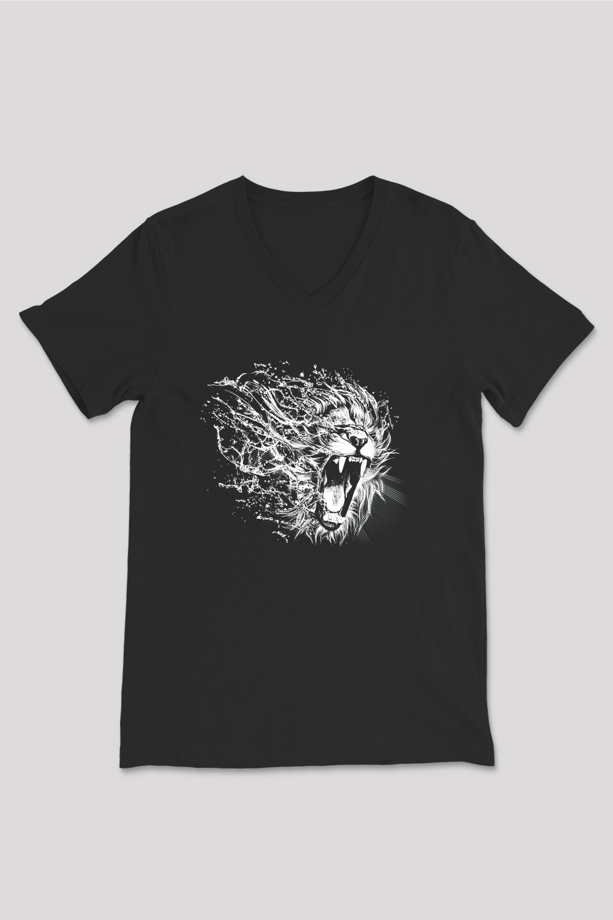 Aslan Siyah Unisex V Yaka Tişört T-Shirt