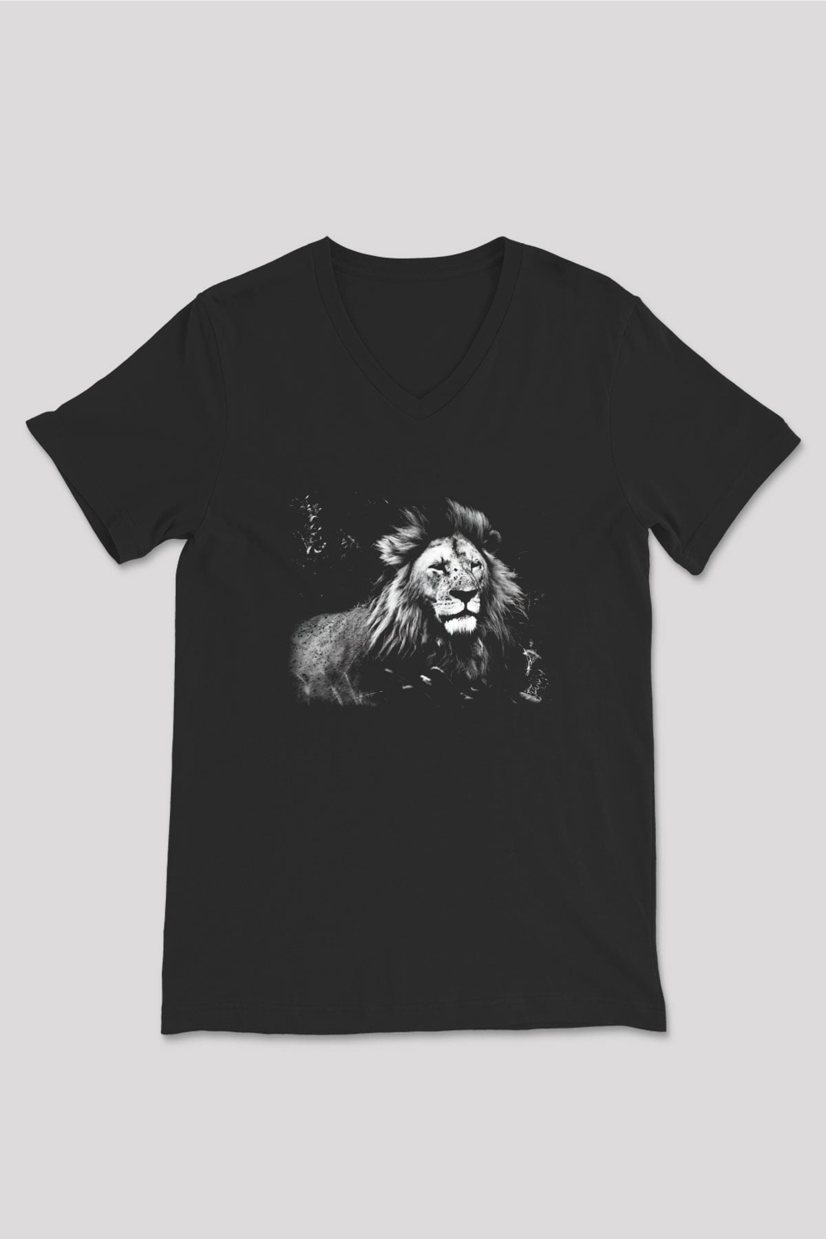 Aslan Siyah Unisex V Yaka Tişört T-Shirt