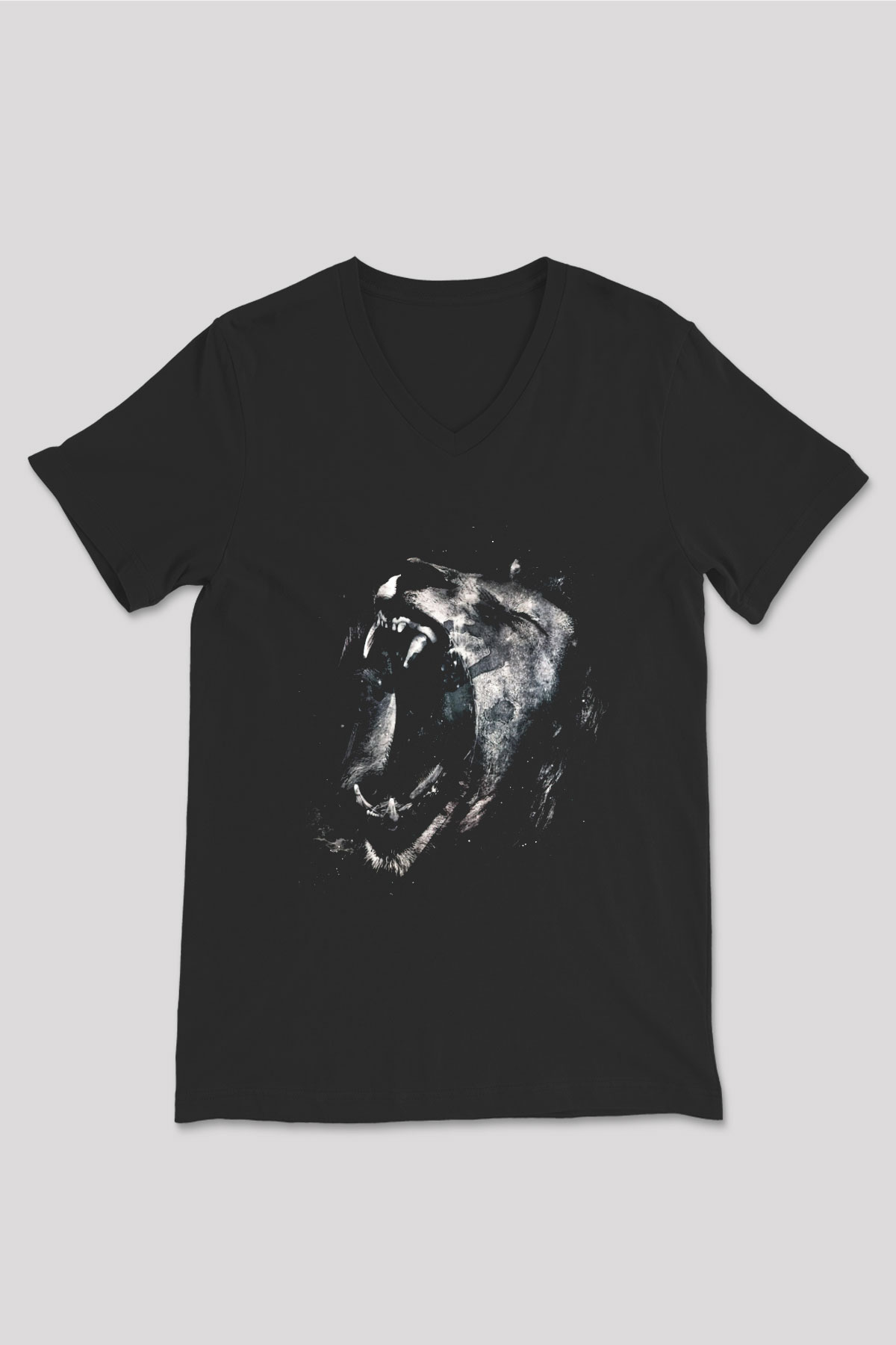 Aslan Siyah Unisex V Yaka Tişört T-Shirt