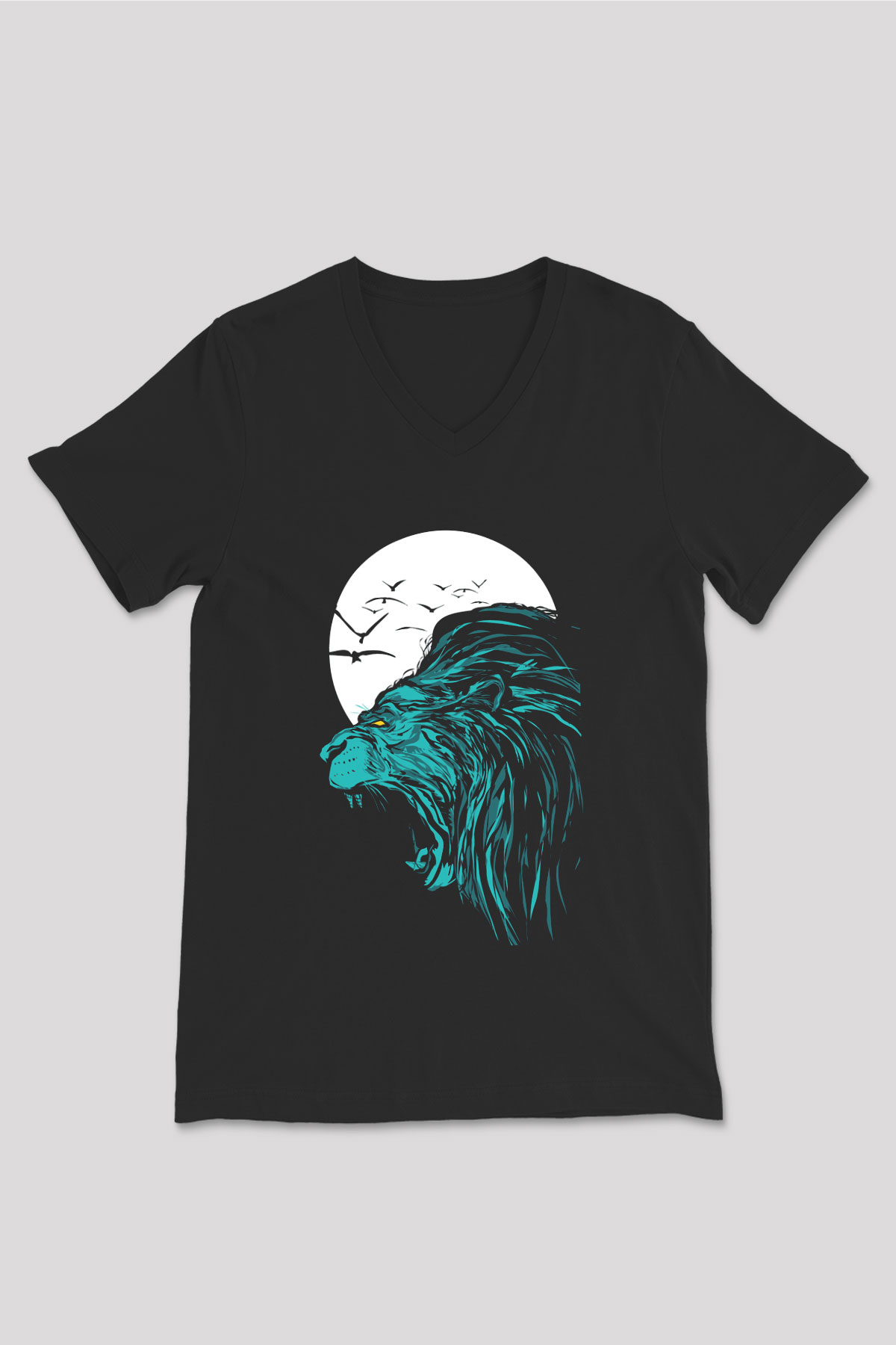 Aslan Siyah Unisex V Yaka Tişört T-Shirt