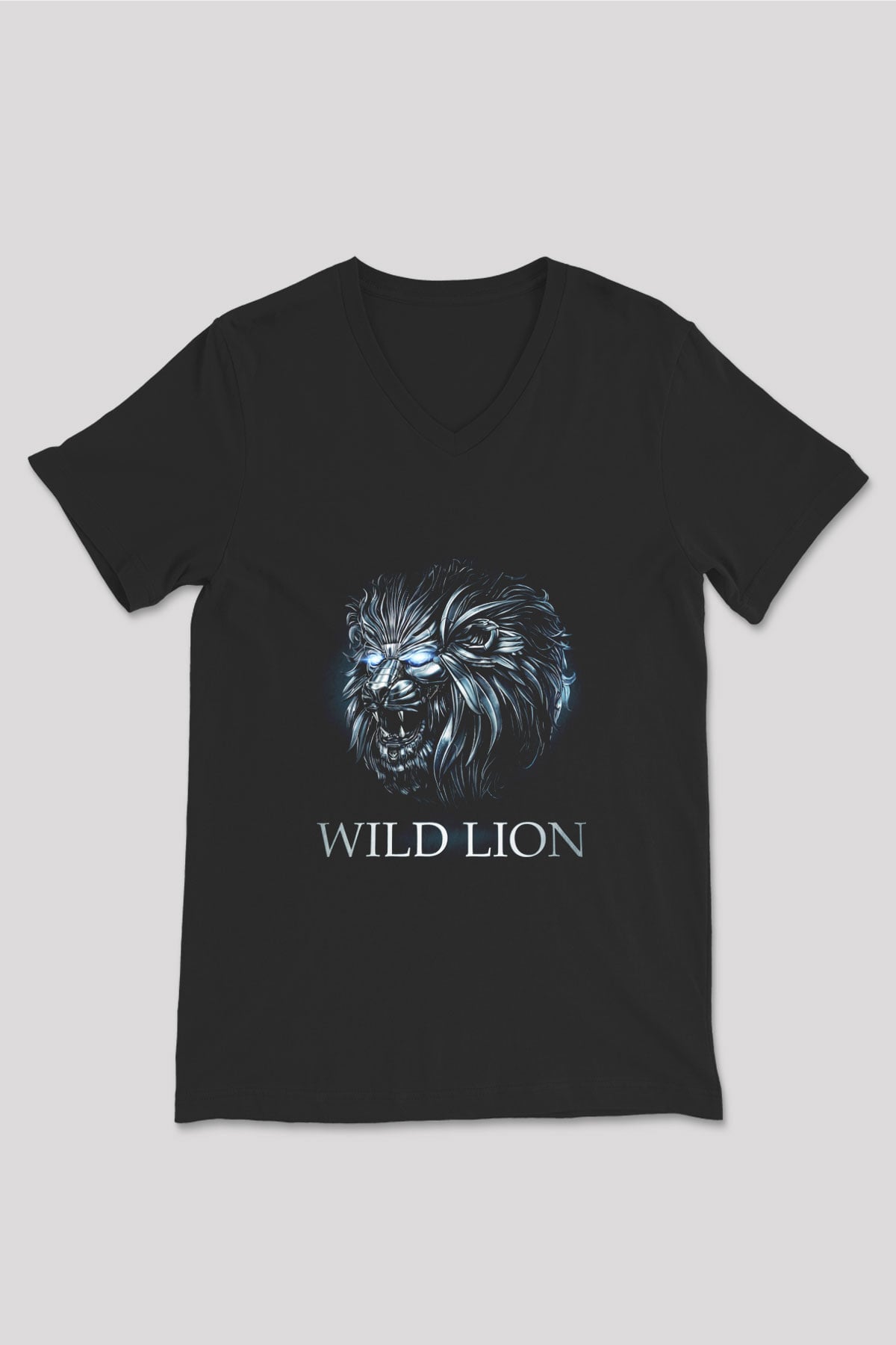 Aslan Siyah Unisex V Yaka Tişört T-Shirt