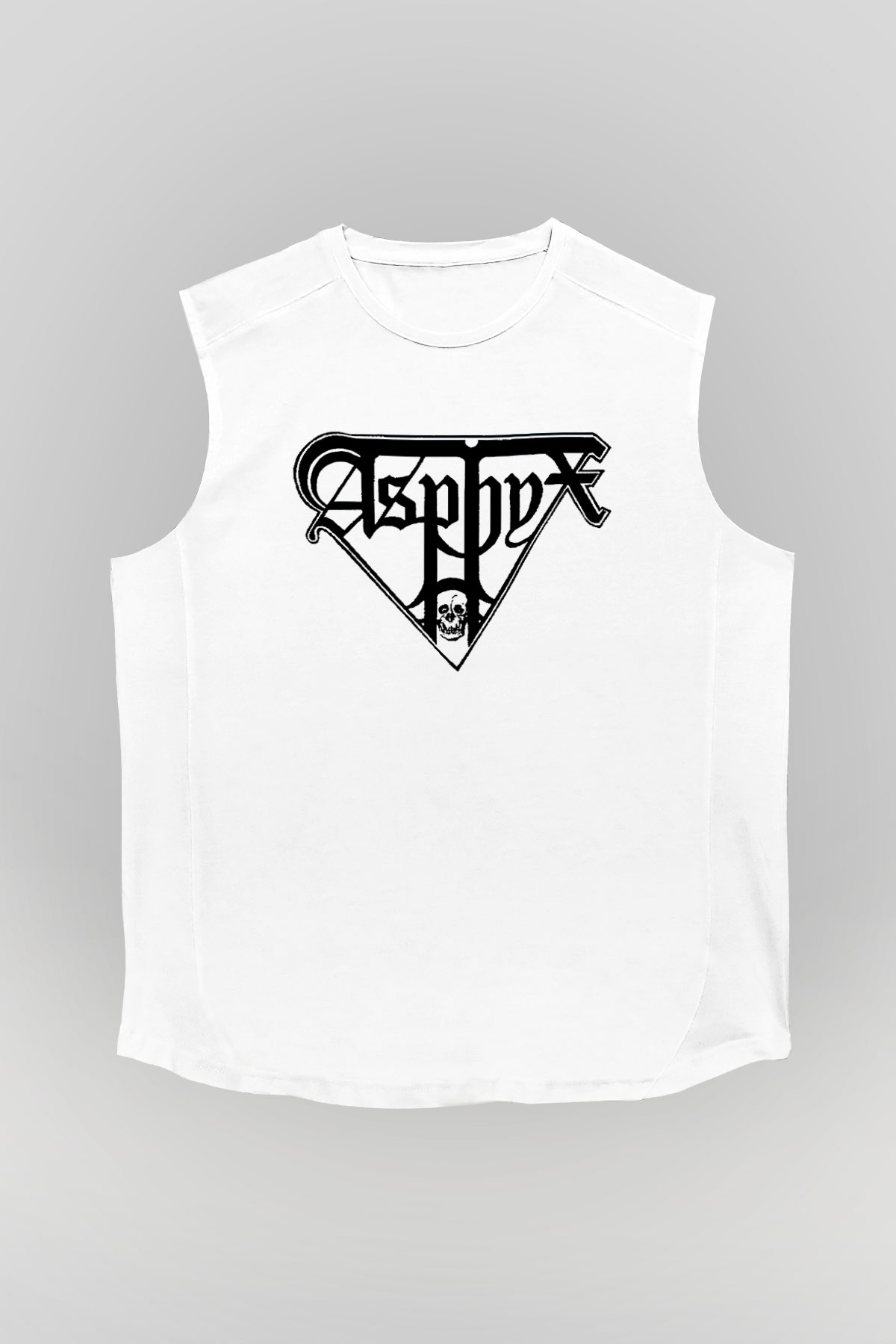 Asphyx Baskılı Beyaz Unisex Kolsuz Tişört - Tshirt