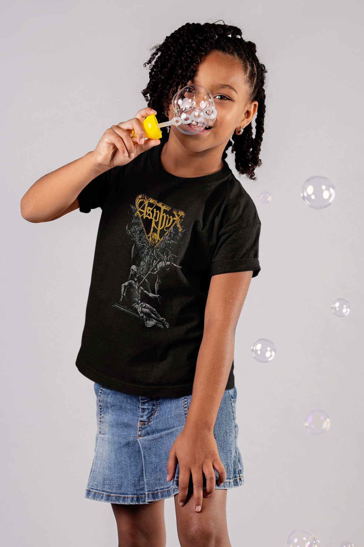 Asphyx Baskılı Unisex Siyah Çocuk Tişört - Tshirt