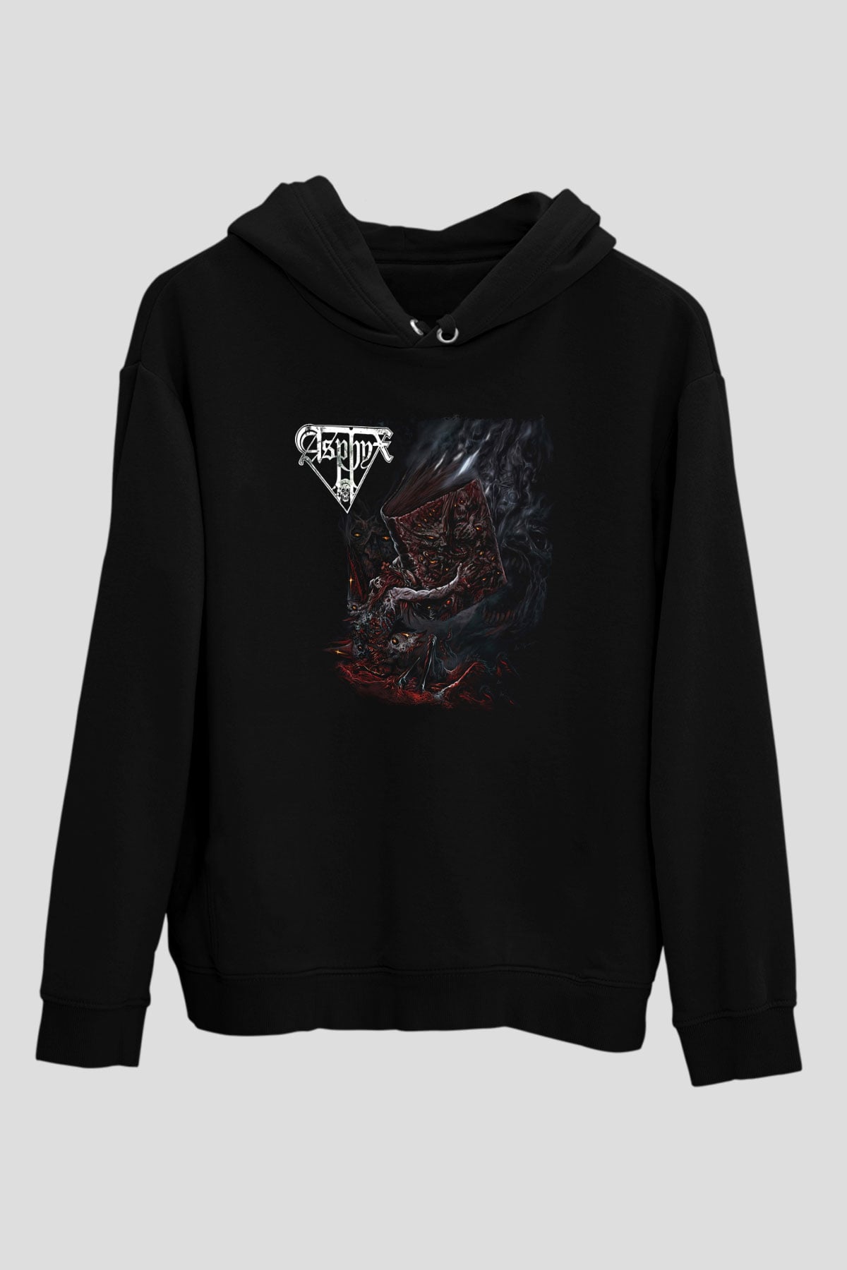Asphyx Baskılı Unisex Siyah Kapüşonlu Sweatshirt