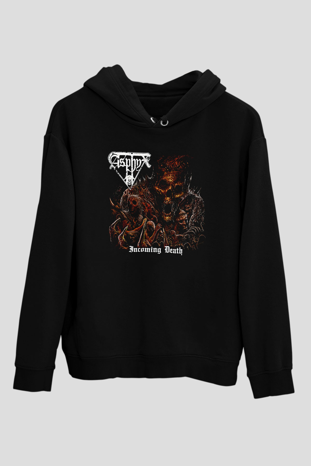 Asphyx Baskılı Unisex Siyah Kapüşonlu Sweatshirt