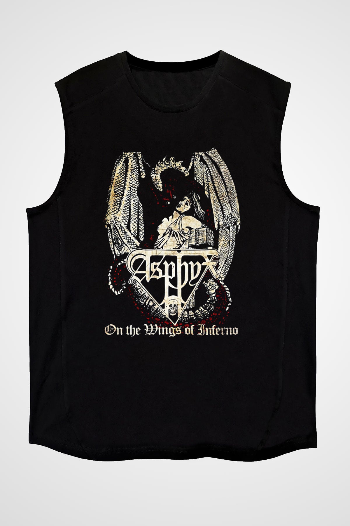 Asphyx Baskılı Unisex Siyah Kolsuz Tişört - Tshirt