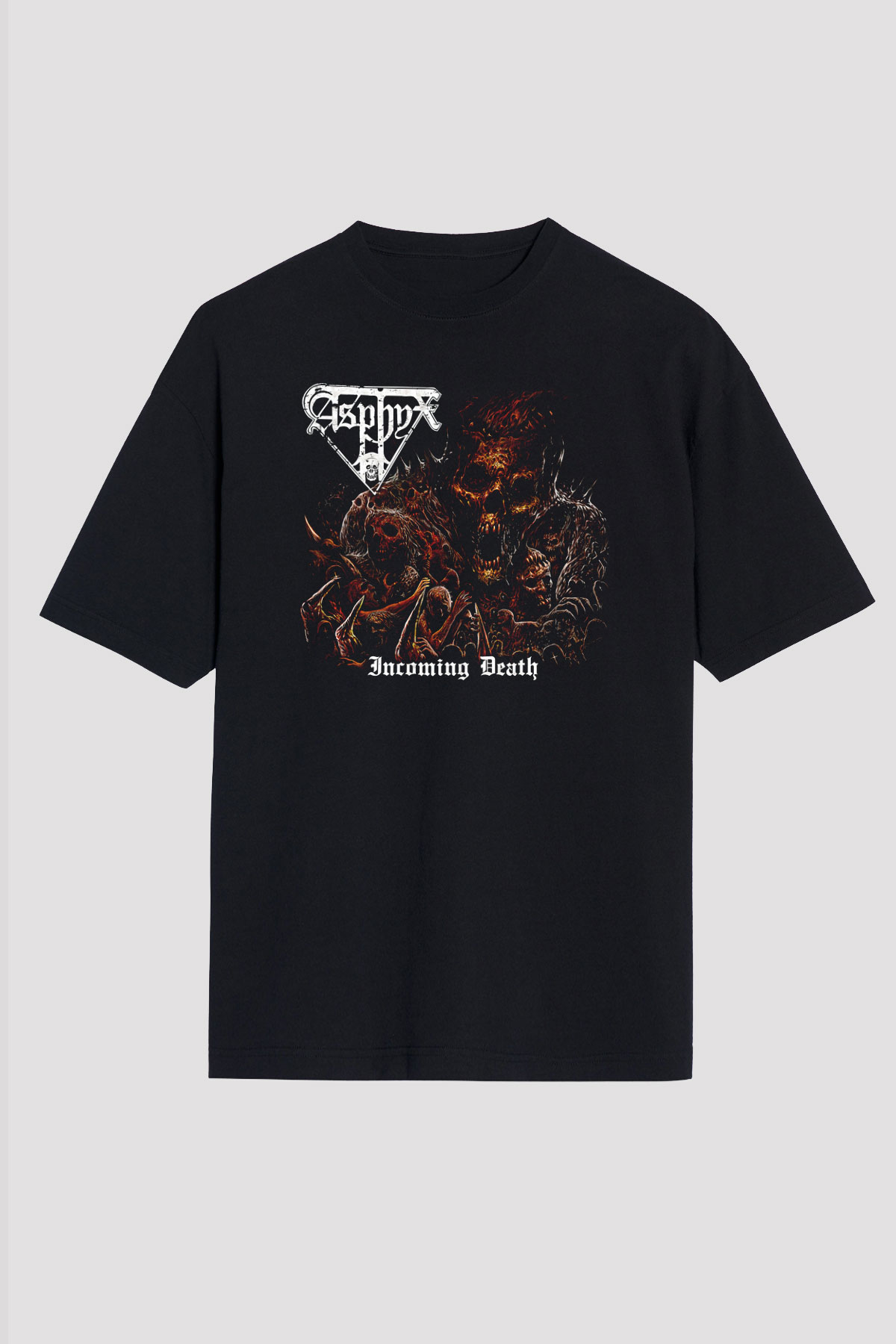 Asphyx Baskılı Unisex Siyah Oversize Tişört - Tshirt