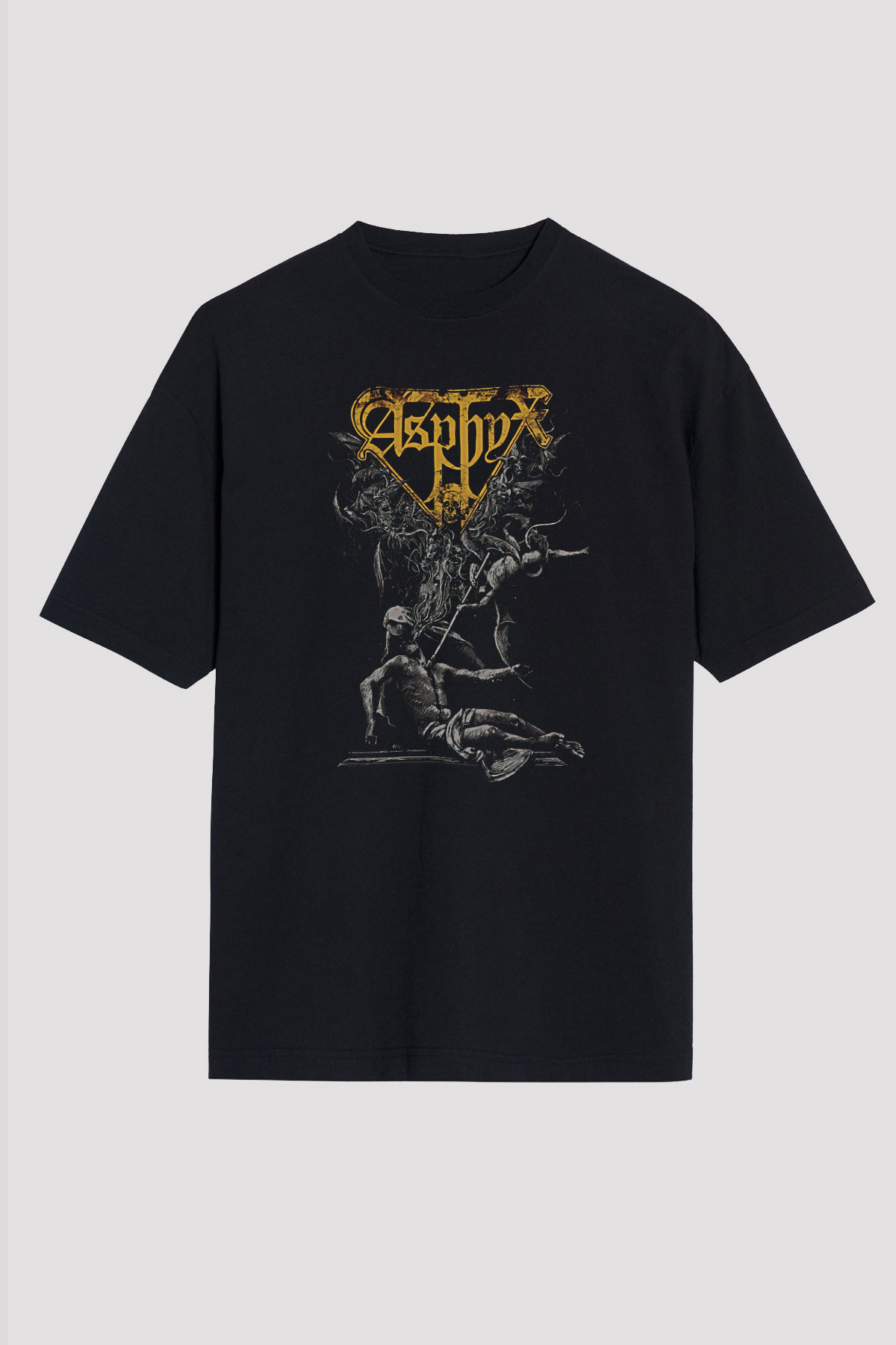 Asphyx Baskılı Unisex Siyah Oversize Tişört - Tshirt