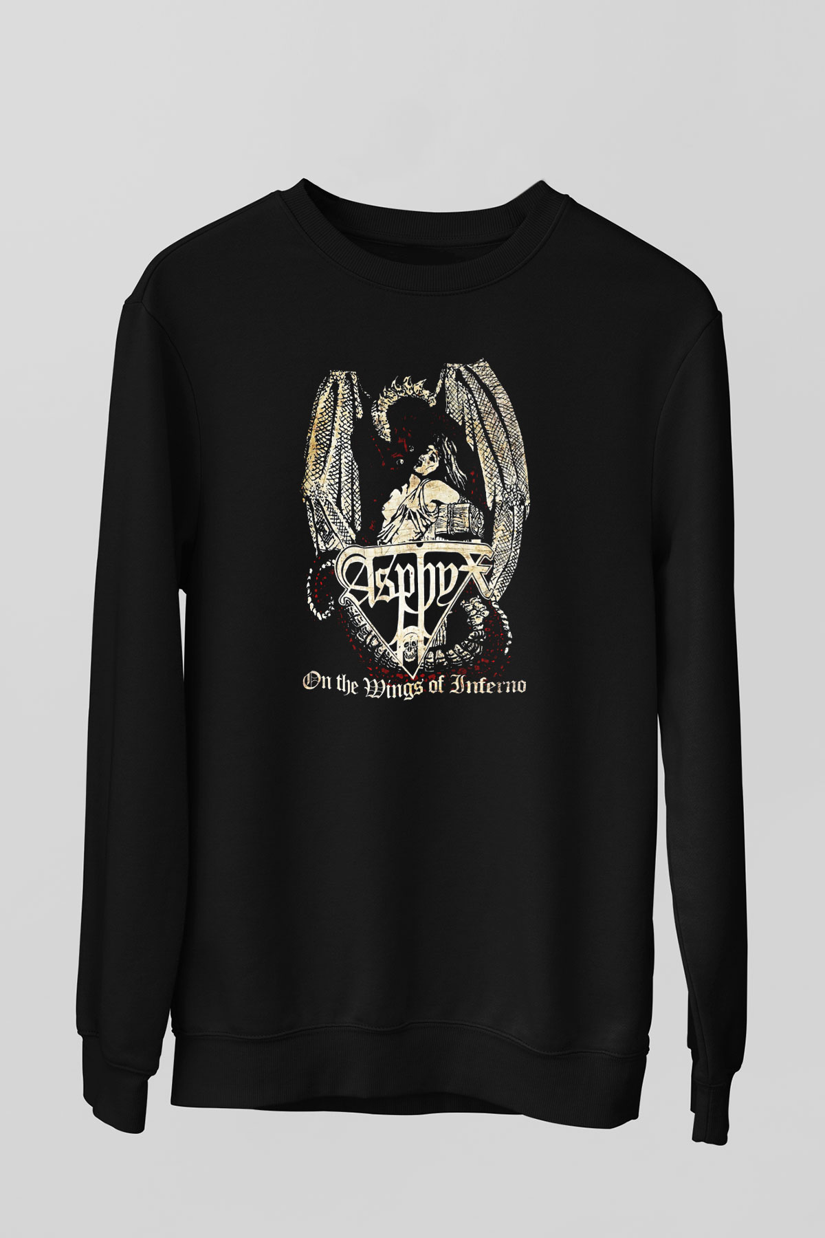 Asphyx Baskılı Unisex Siyah Sweatshirt