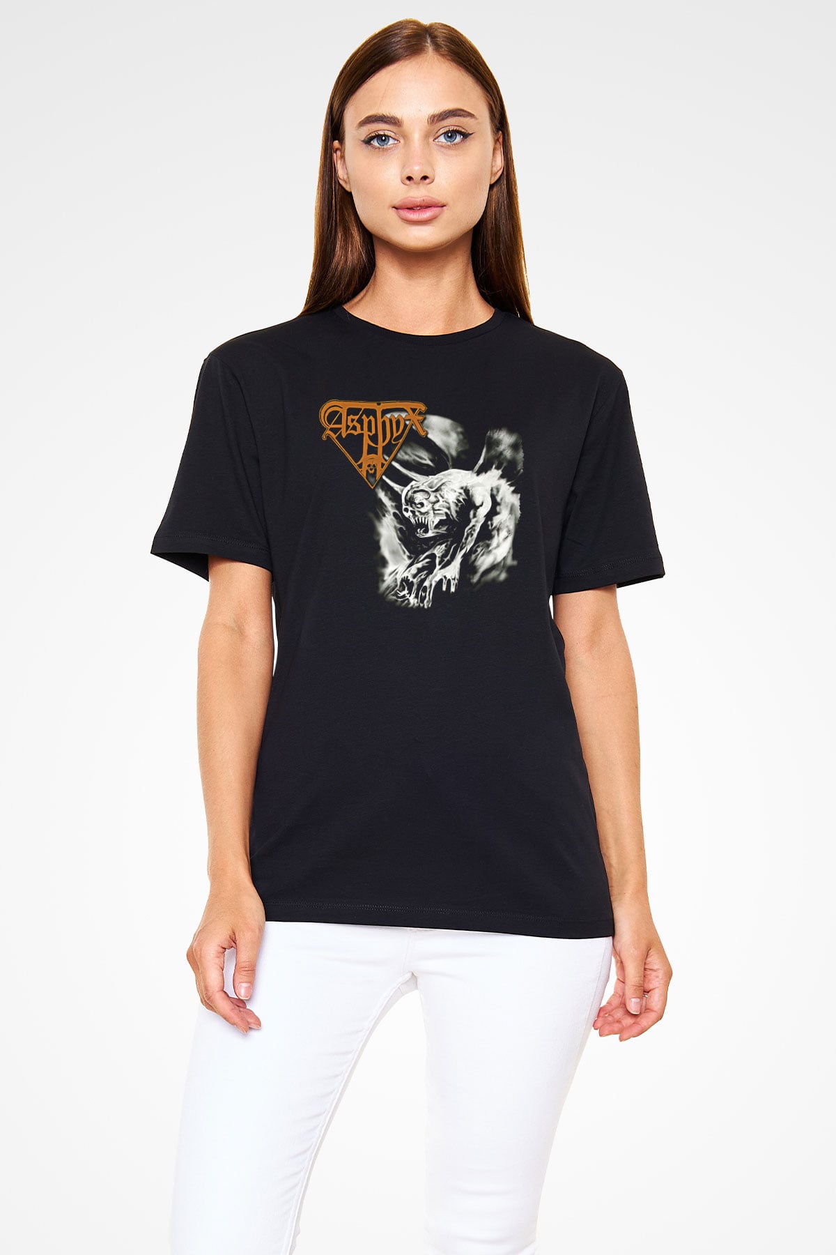 Asphyx Baskılı Unisex Siyah Tişört - Tshirt
