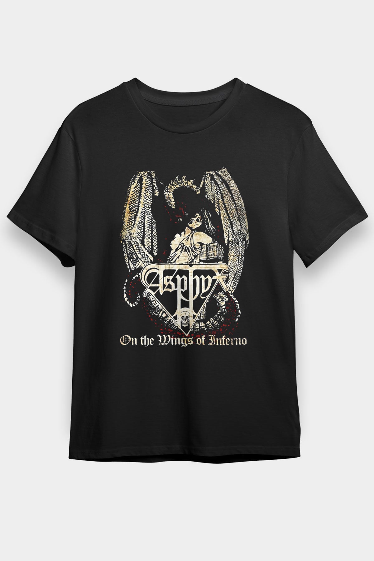 Asphyx Baskılı Unisex Siyah Tişört - Tshirt