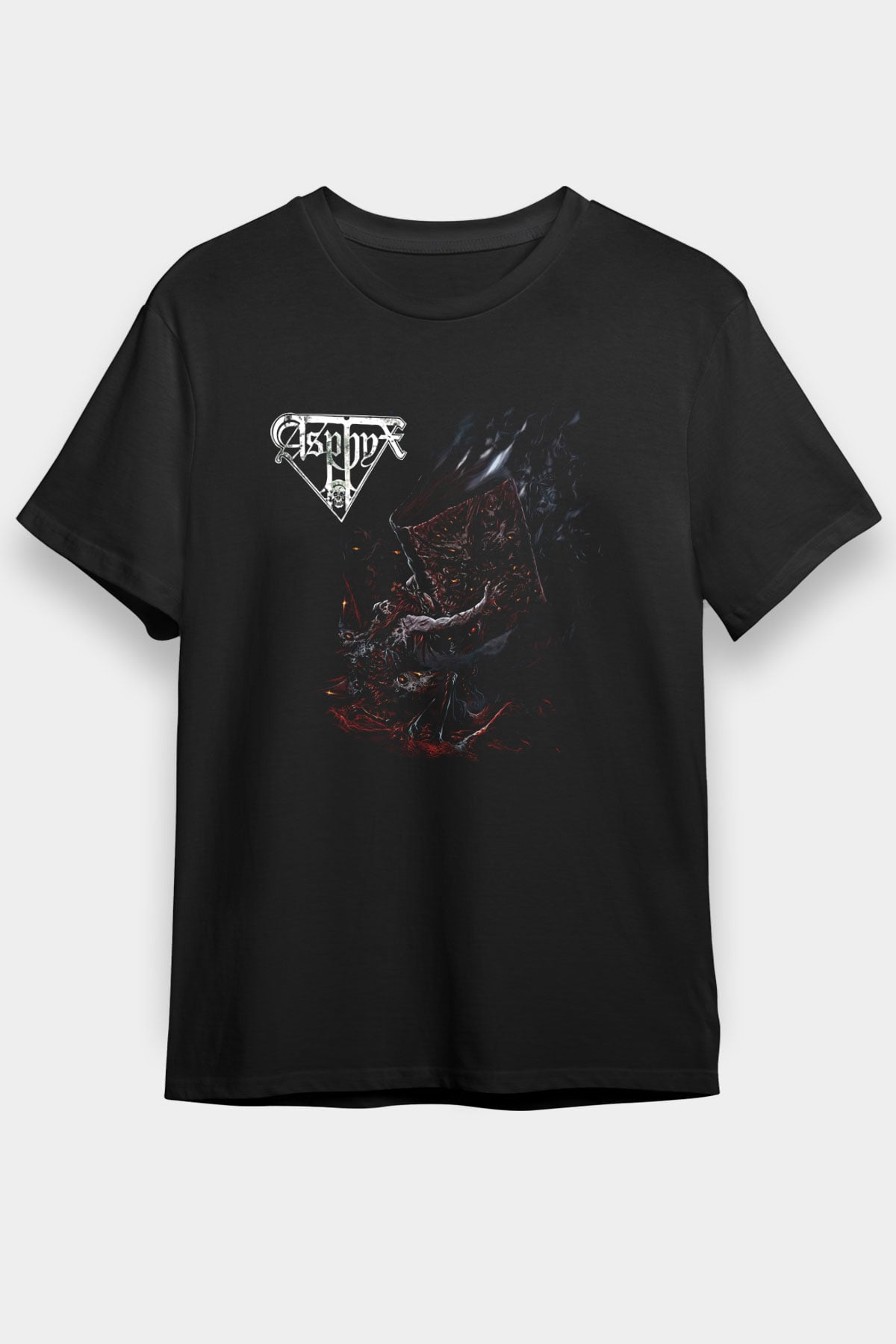 Asphyx Baskılı Unisex Siyah Tişört - Tshirt