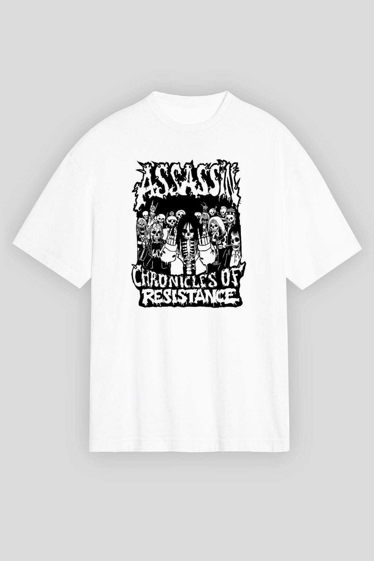 Assassin Baskılı Unisex Beyaz Oversize Tişört
