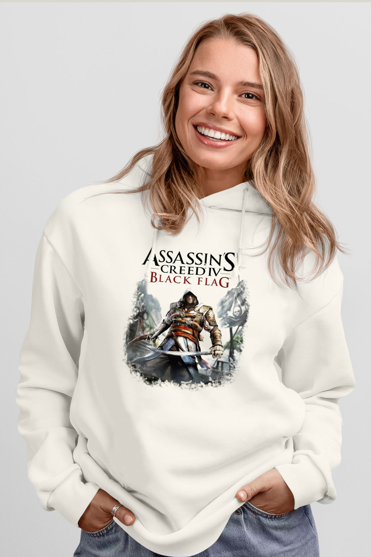 Assassin's Creed Beyaz Unisex Kapşonlu Sweatshirt