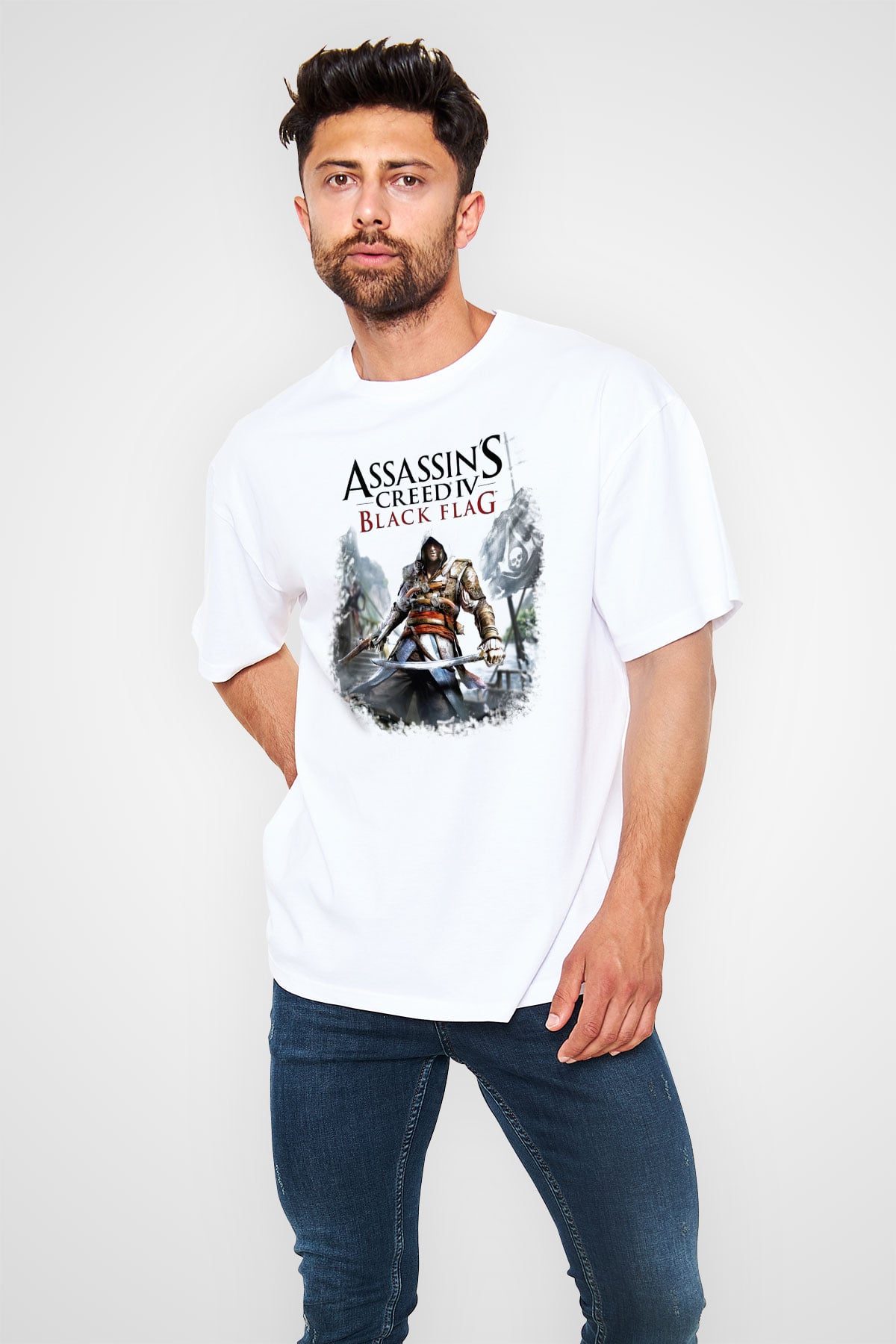 Assassin's Creed Beyaz Unisex Oversize Tişört T-Shirt