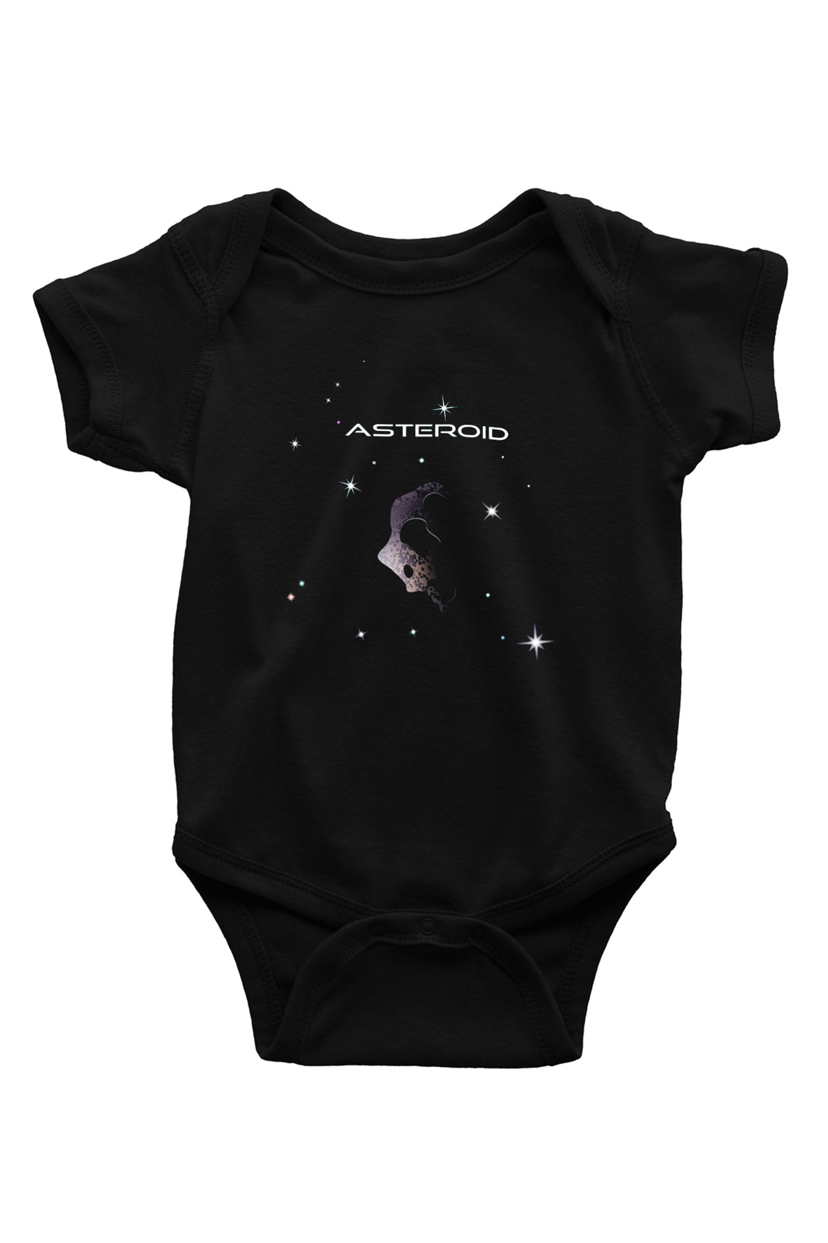 Asteroit Baskılı Siyah Bebek Body - Zıbın