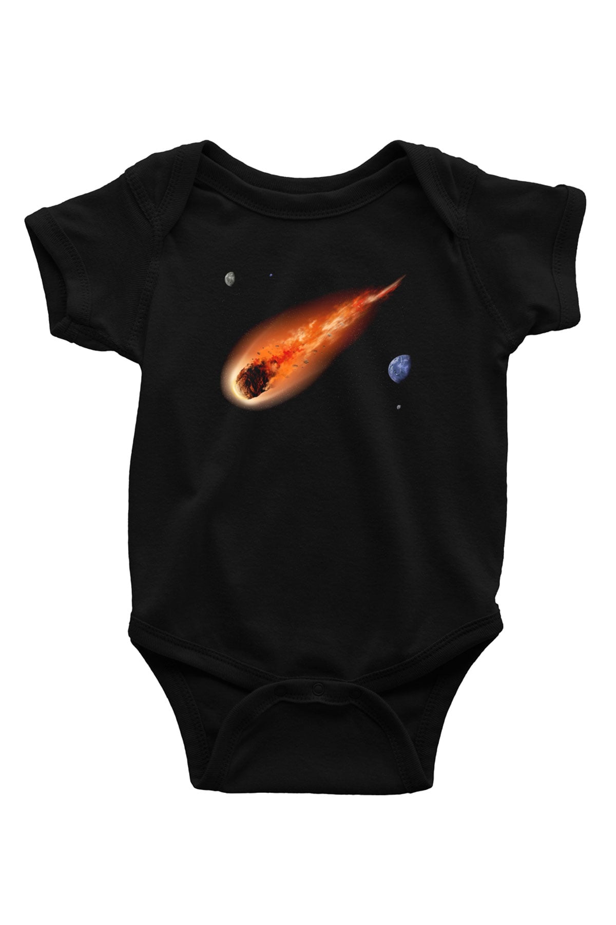 Asteroit Baskılı Siyah Bebek Body - Zıbın