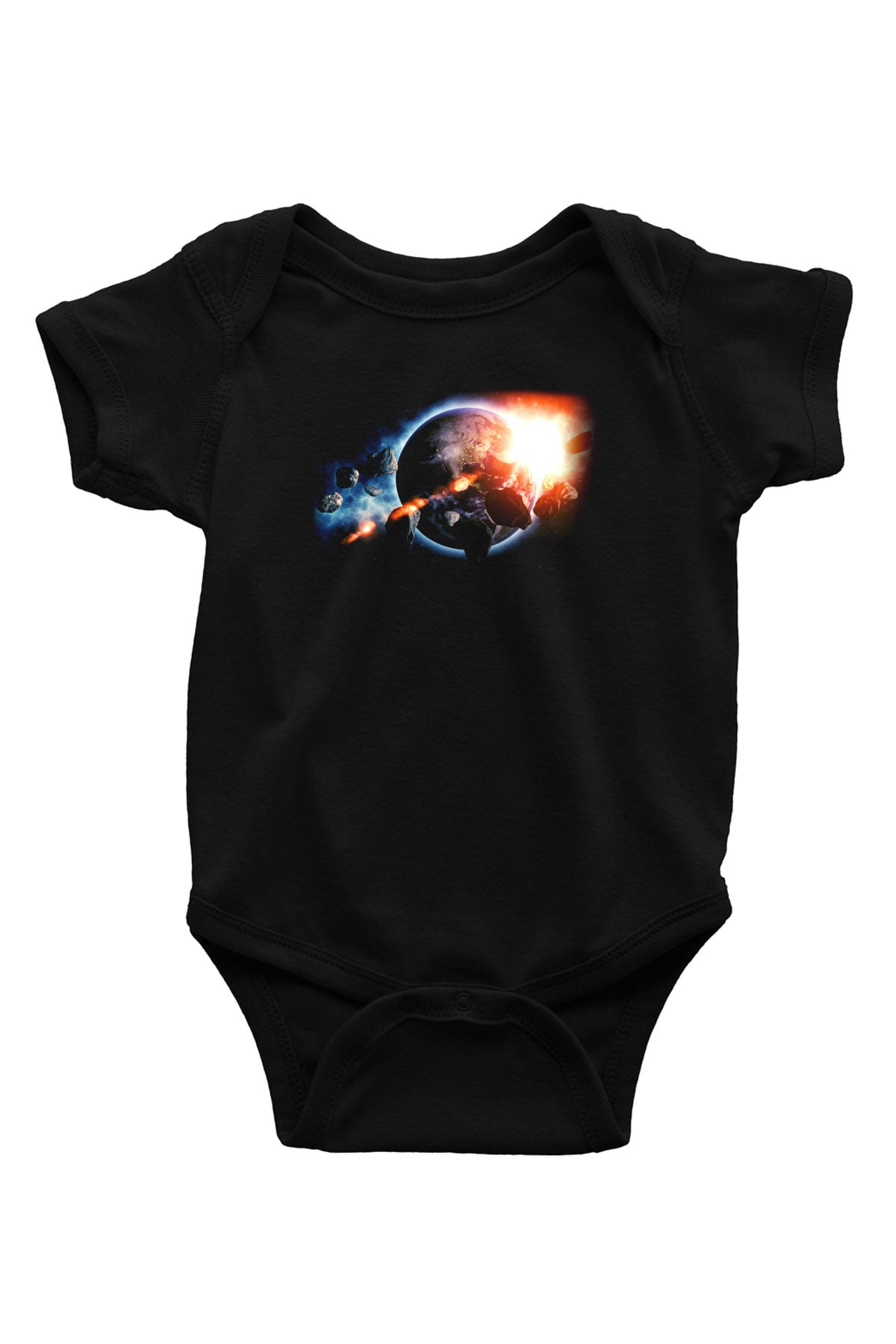 Asteroit Baskılı Siyah Bebek Body - Zıbın