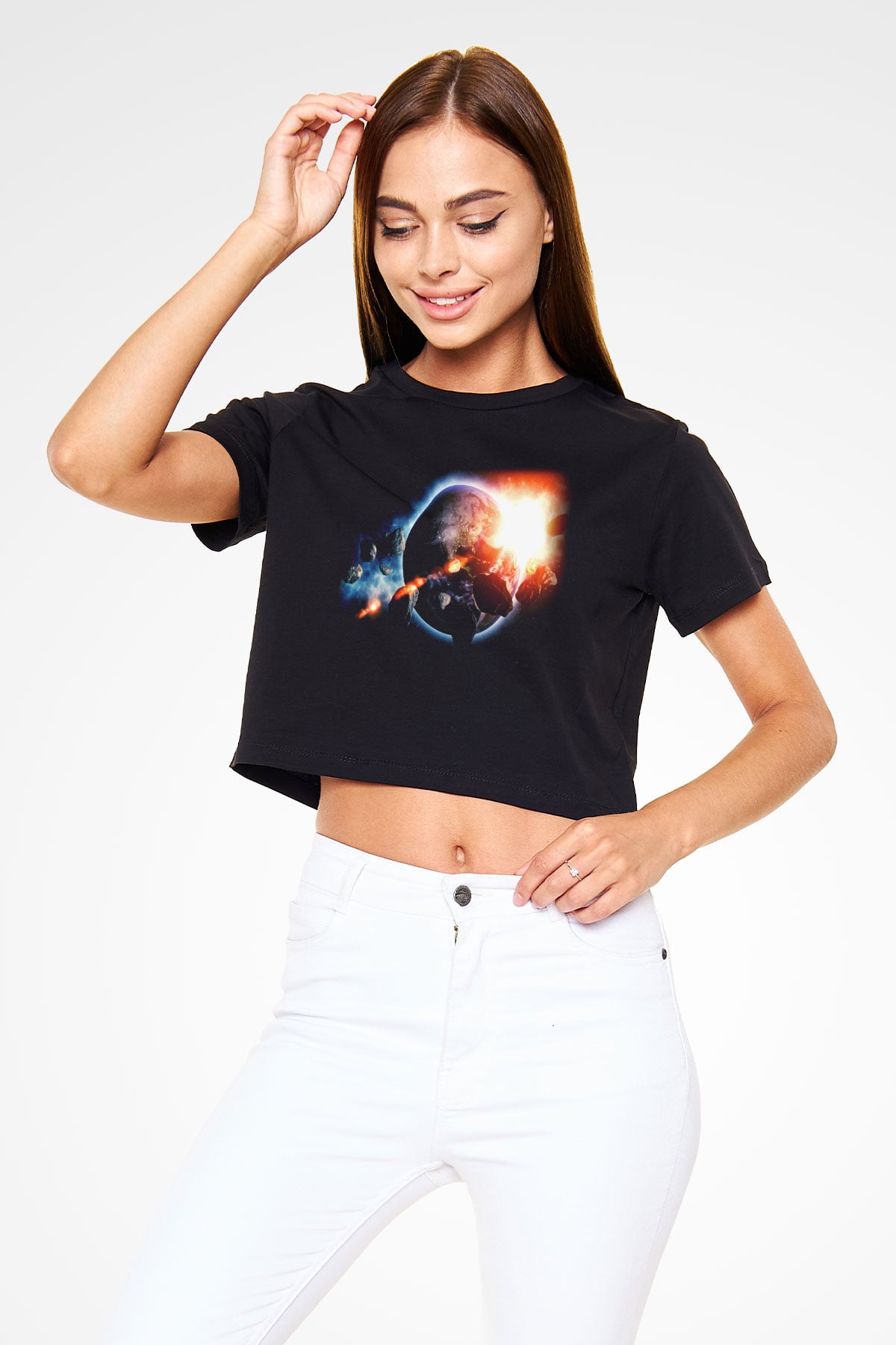 Asteroit Siyah Crop Top Tişört