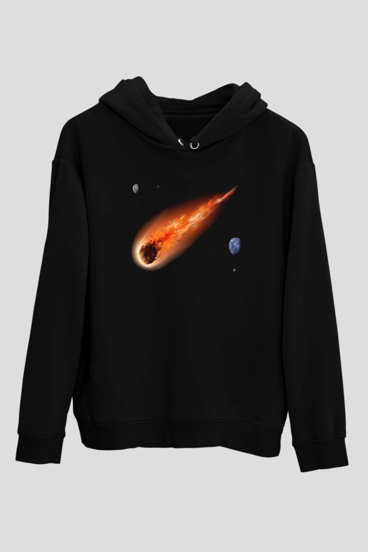 Asteroit Siyah Unisex Kapüşonlu Sweatshirt