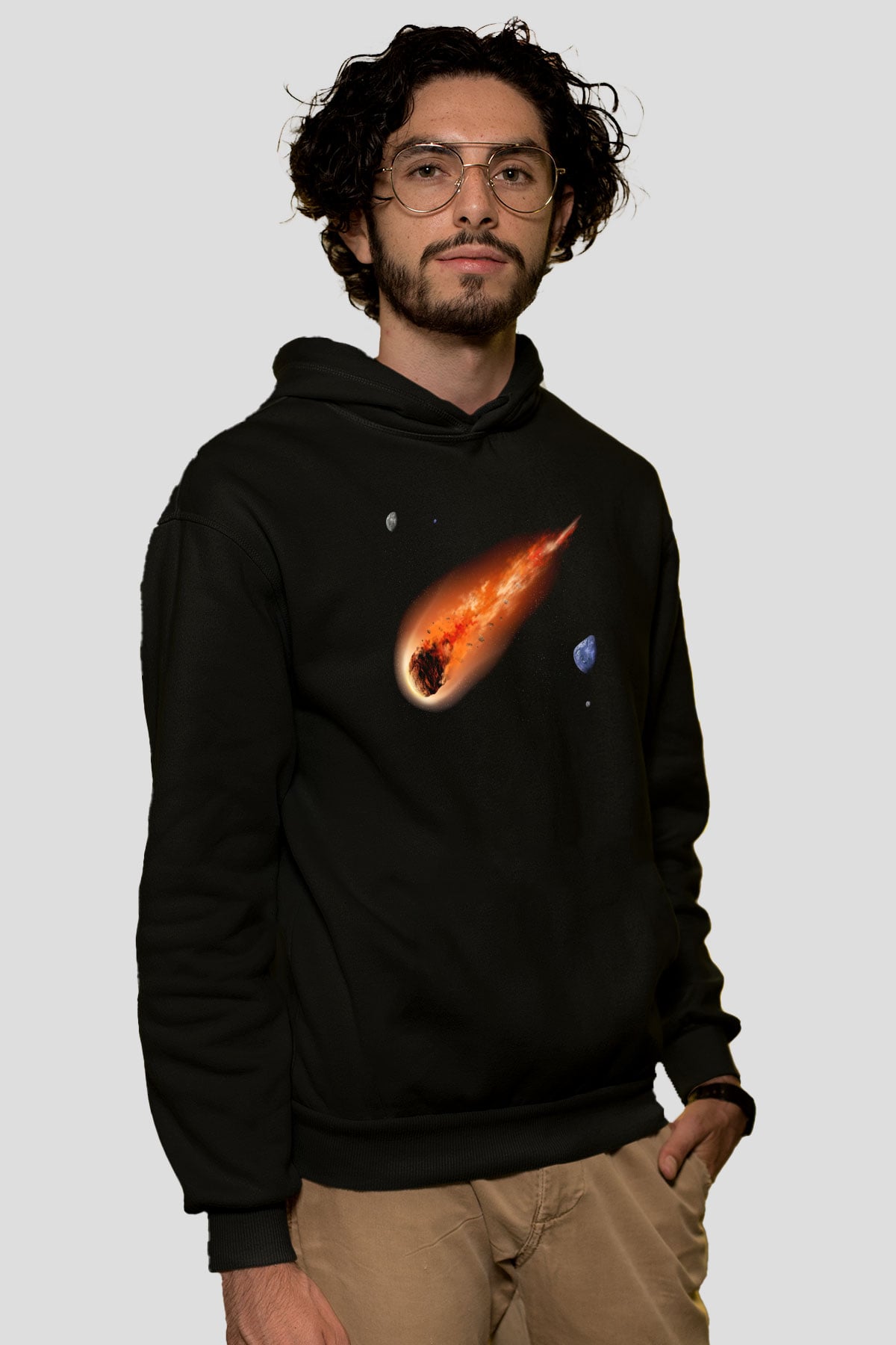 Asteroit Siyah Unisex Kapüşonlu Sweatshirt