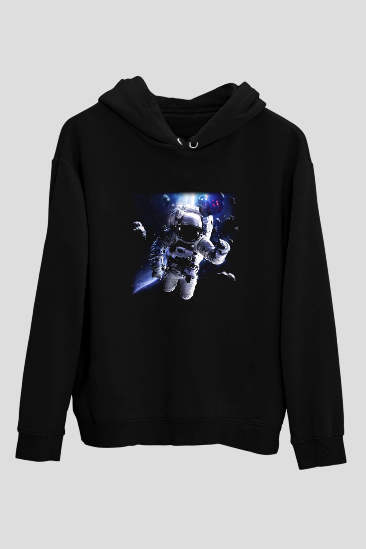Asteroit Siyah Unisex Kapüşonlu Sweatshirt
