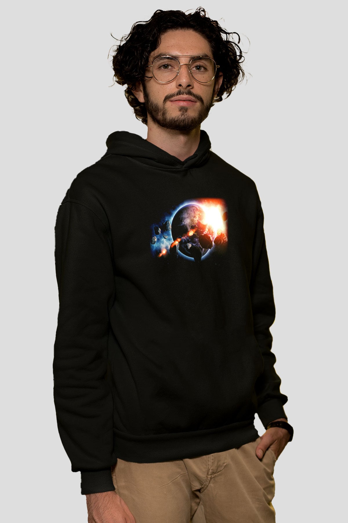 Asteroit Siyah Unisex Kapüşonlu Sweatshirt