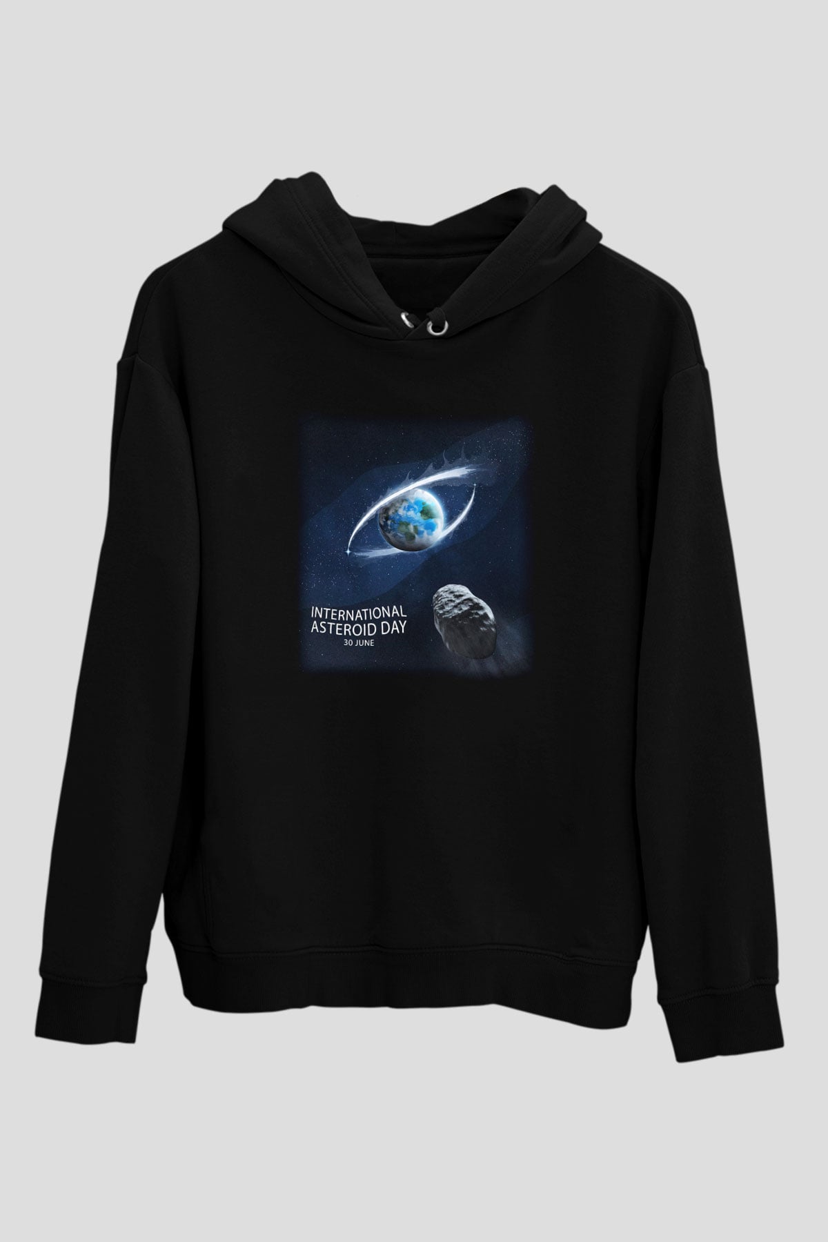 Asteroit Siyah Unisex Kapüşonlu Sweatshirt