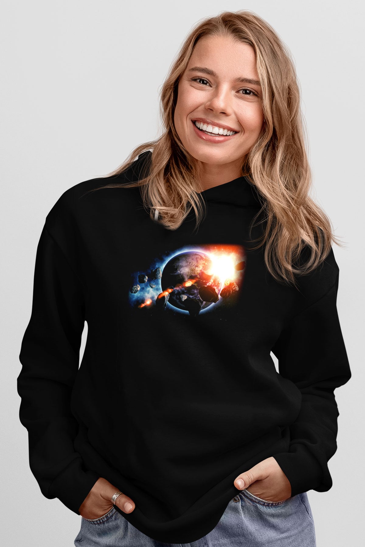 Asteroit Siyah Unisex Kapüşonlu Sweatshirt