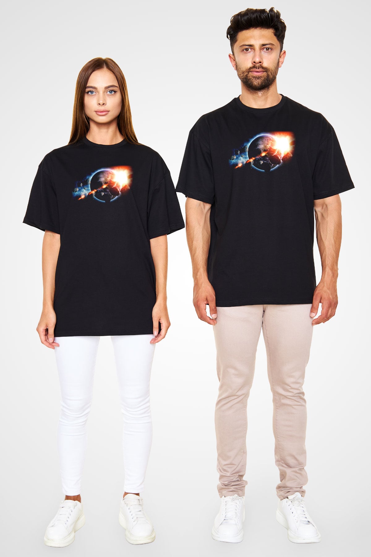 Asteroit Siyah Unisex Oversize Tişört T-Shirt