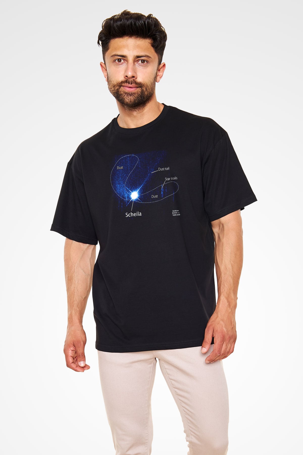 Asteroit Siyah Unisex Oversize Tişört T-Shirt