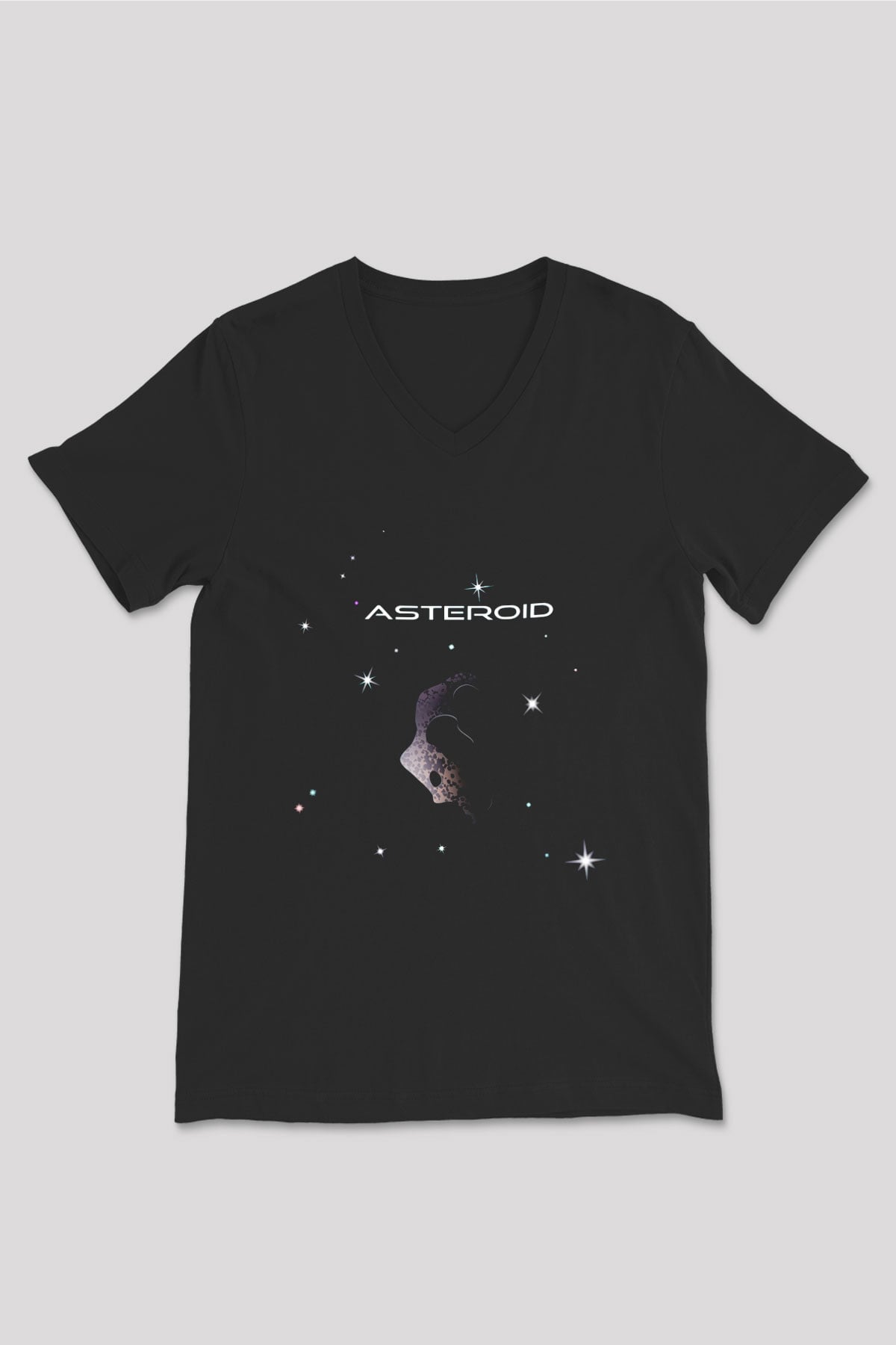 Asteroit Siyah Unisex V Yaka Tişört T-Shirt