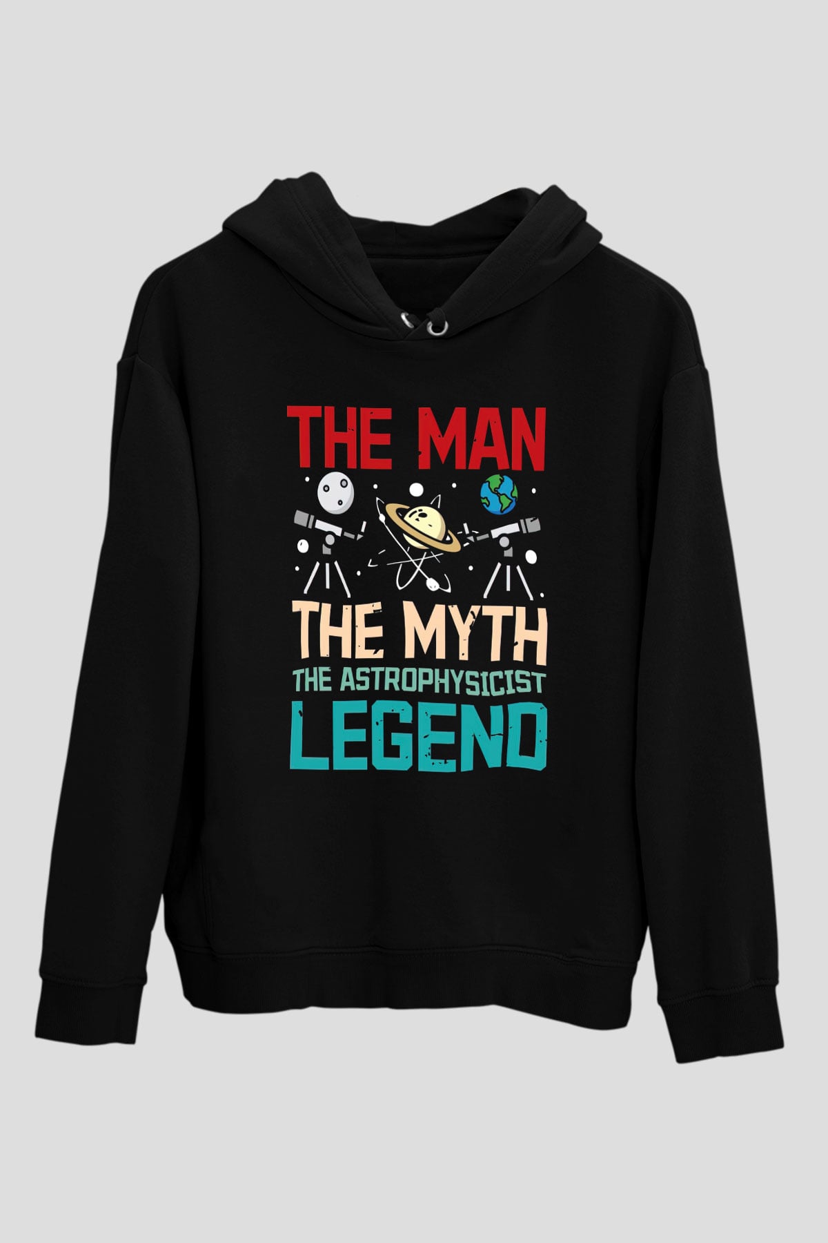 Astrofizikçi Siyah Unisex Kapüşonlu Sweatshirt