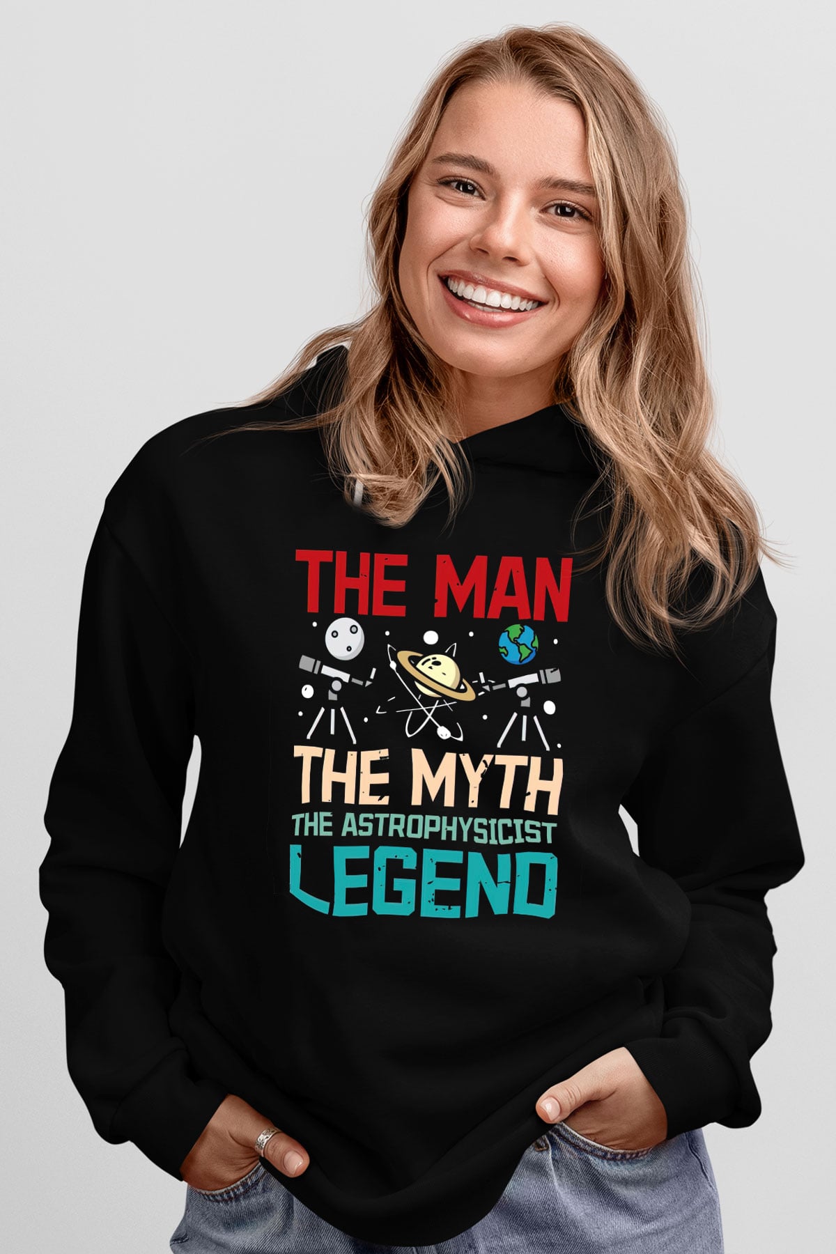 Astrofizikçi Siyah Unisex Kapüşonlu Sweatshirt