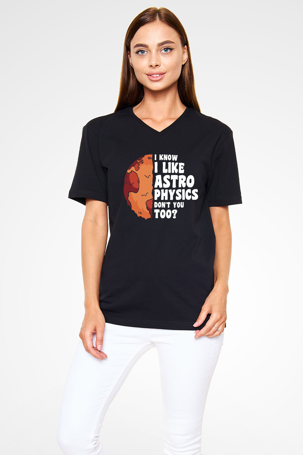 Astrofizikçi Siyah Unisex V Yaka Tişört
