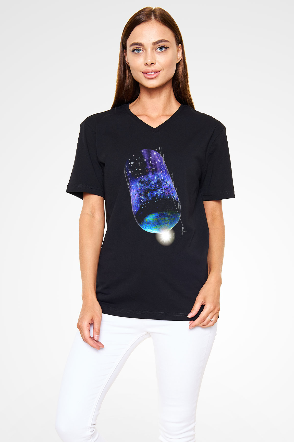 Astrofizikçi Siyah Unisex V Yaka Tişört T-Shirt