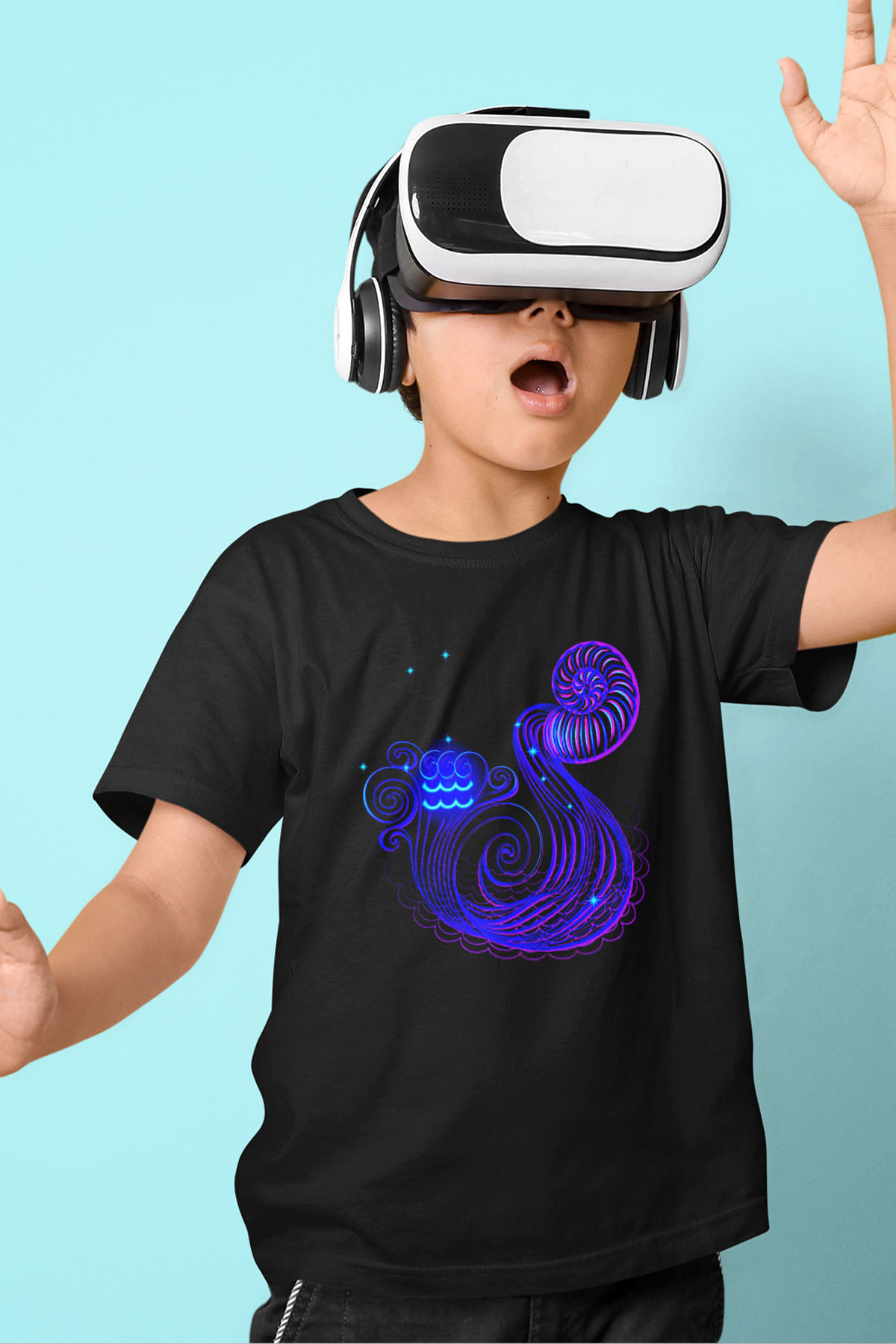 Astrolog Baskılı Siyah Unisex Çocuk Tişört