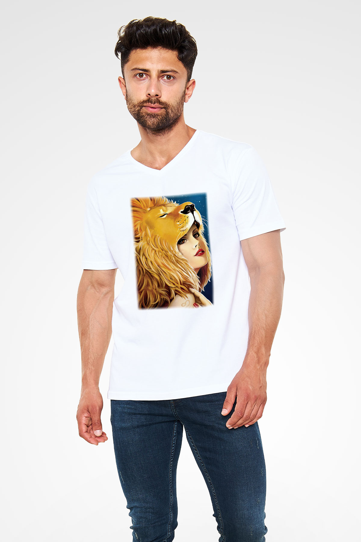 Astrolog Beyaz Unisex V Yaka Tişört T-Shirt
