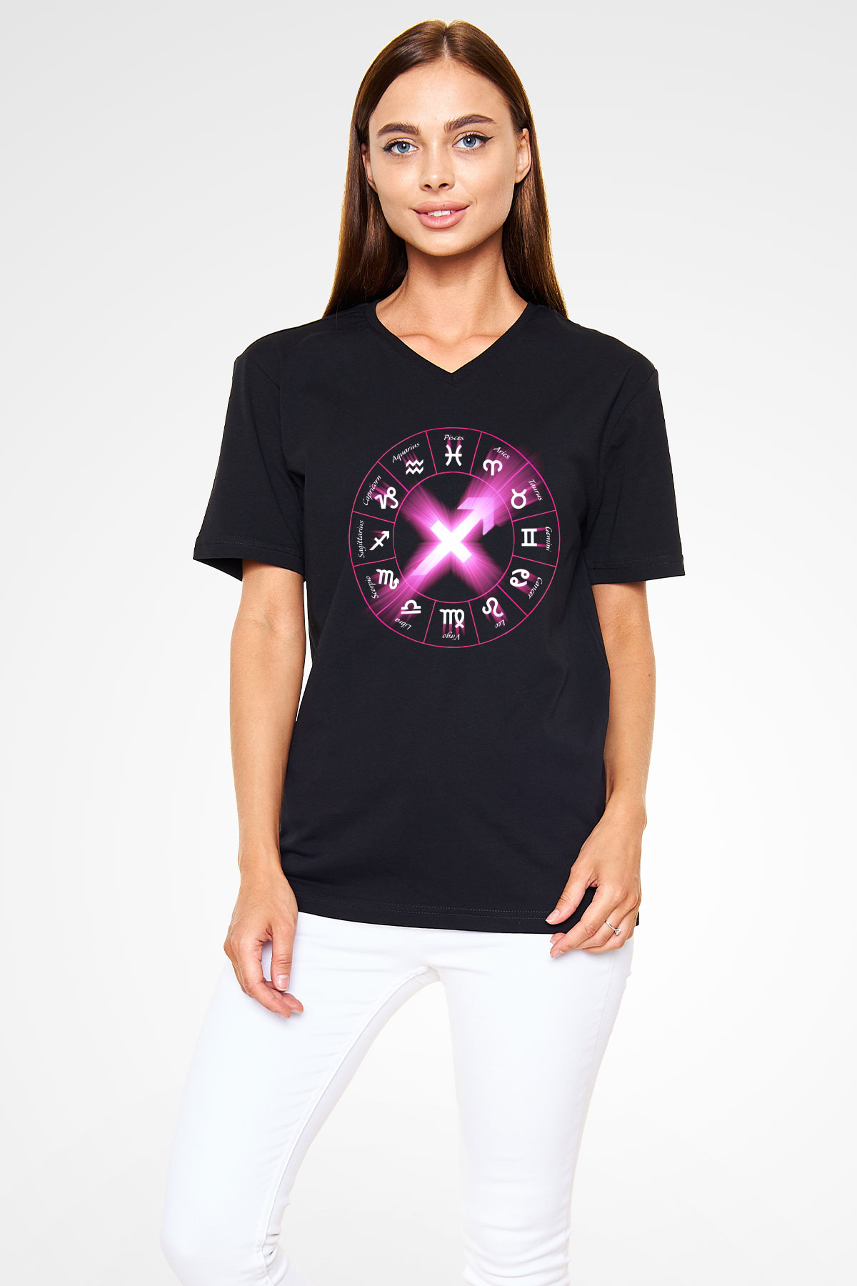 Astrolog Siyah Unisex V Yaka Tişört T-Shirt