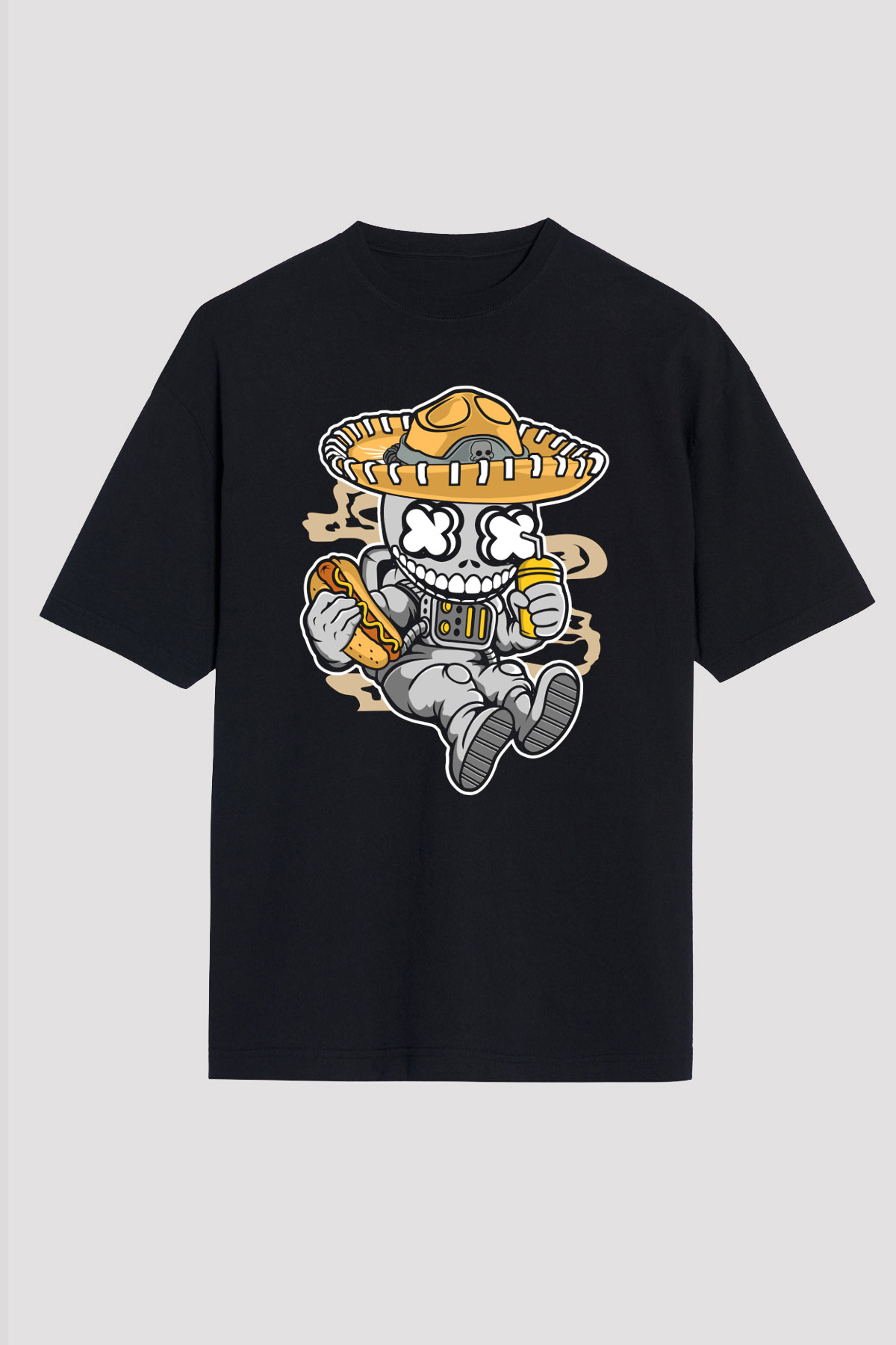 Astronaut Skull Of The Dead Baskılı Unisex Siyah Oversize Tişört