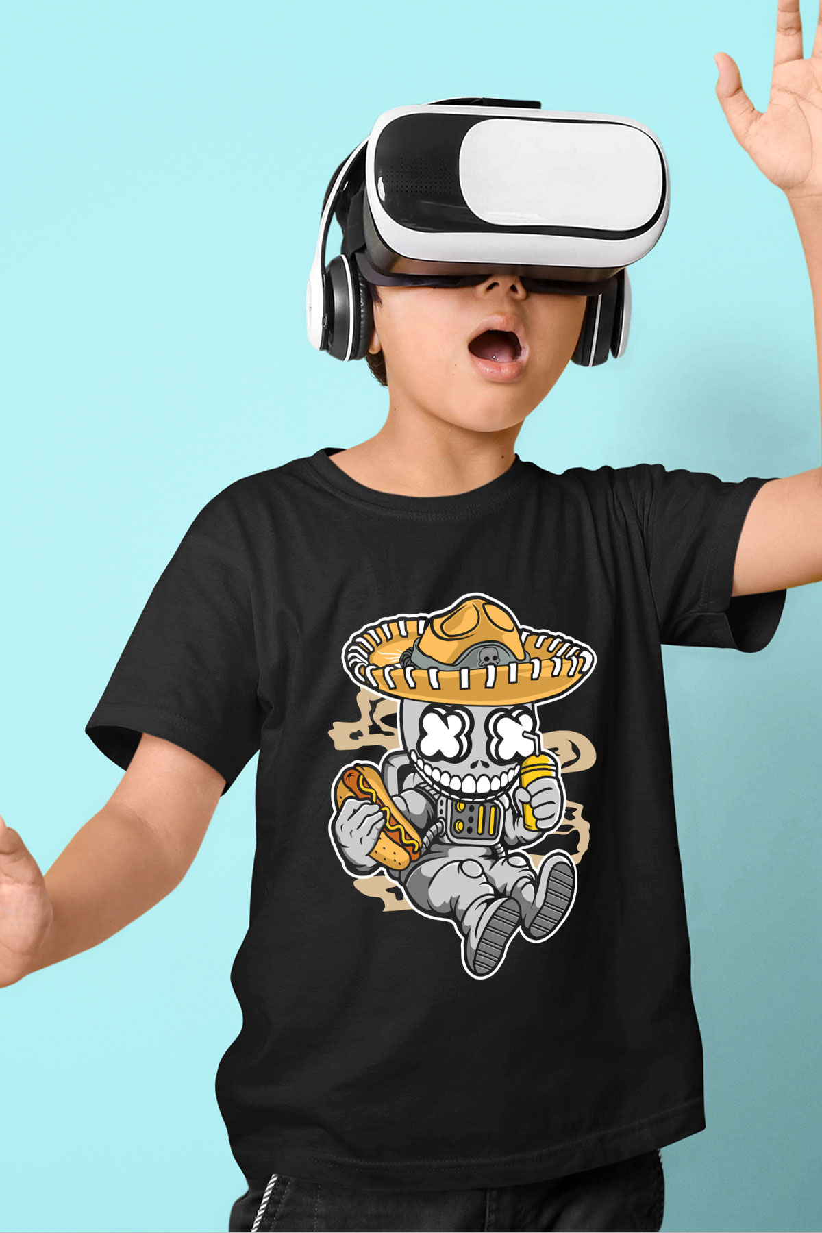 Astronaut Skull Of The Dead Baskılı Unisex Siyah Çocuk Tişört