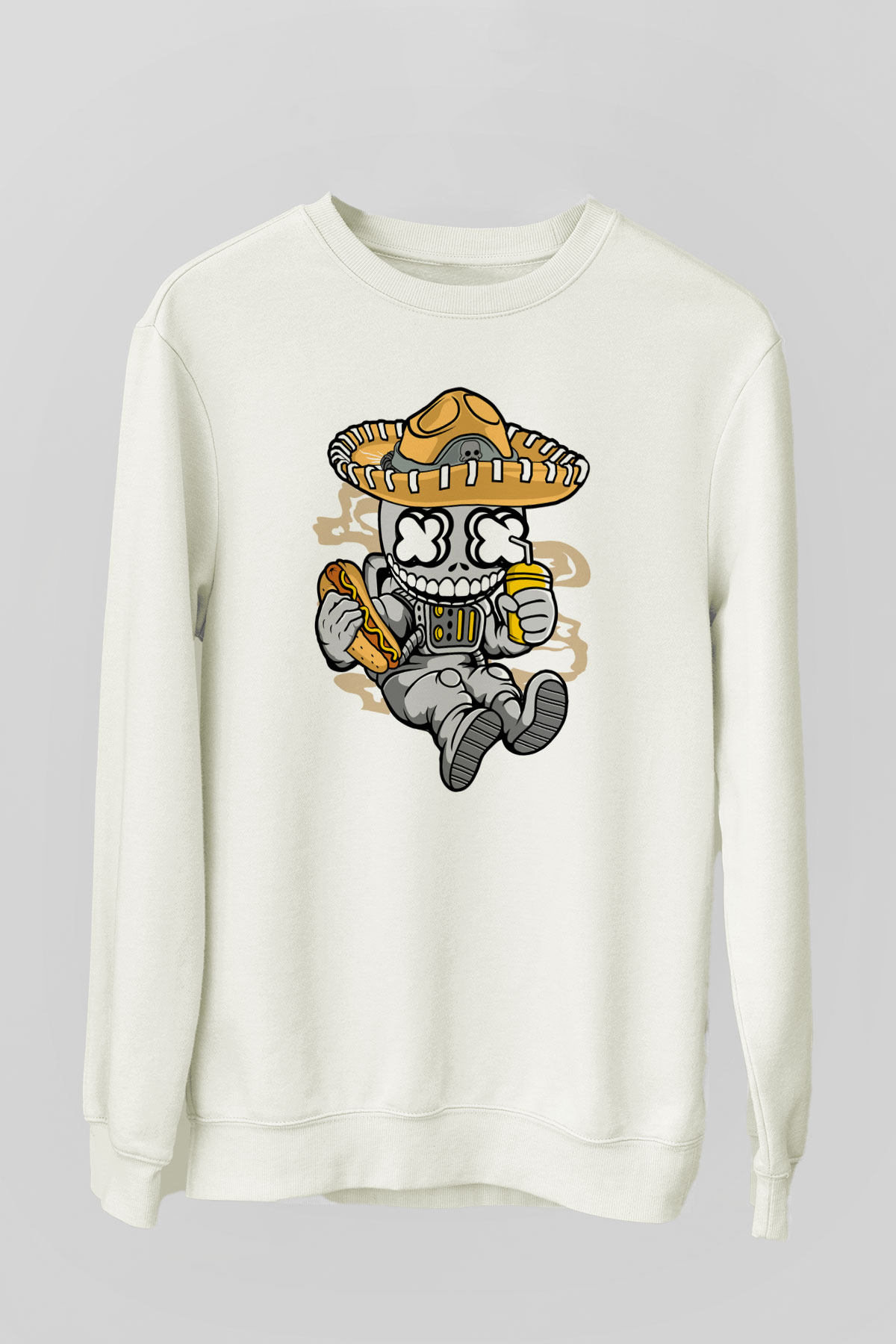 Astronaut Skull Of The Dead Baskılı Unisex Beyaz Sweatshirt
