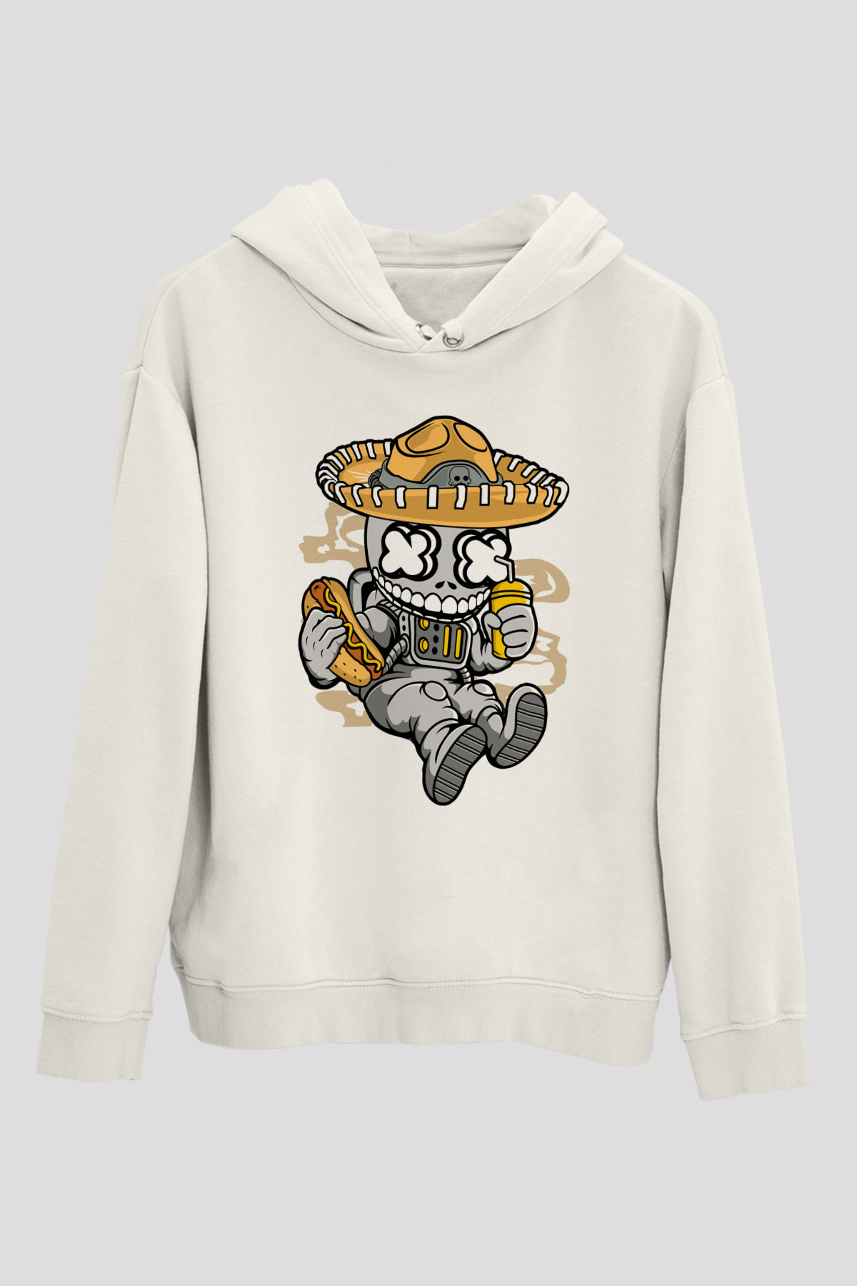 Astronaut Skull Of The Dead Baskılı Unisex Beyaz Hoodie