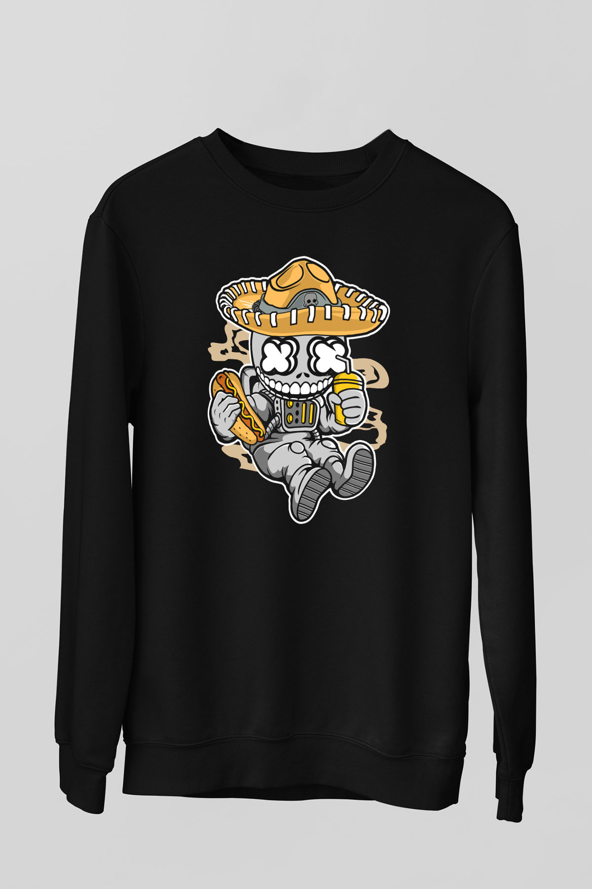 Astronaut Skull Of The Dead Baskılı Unisex Siyah Sweatshirt