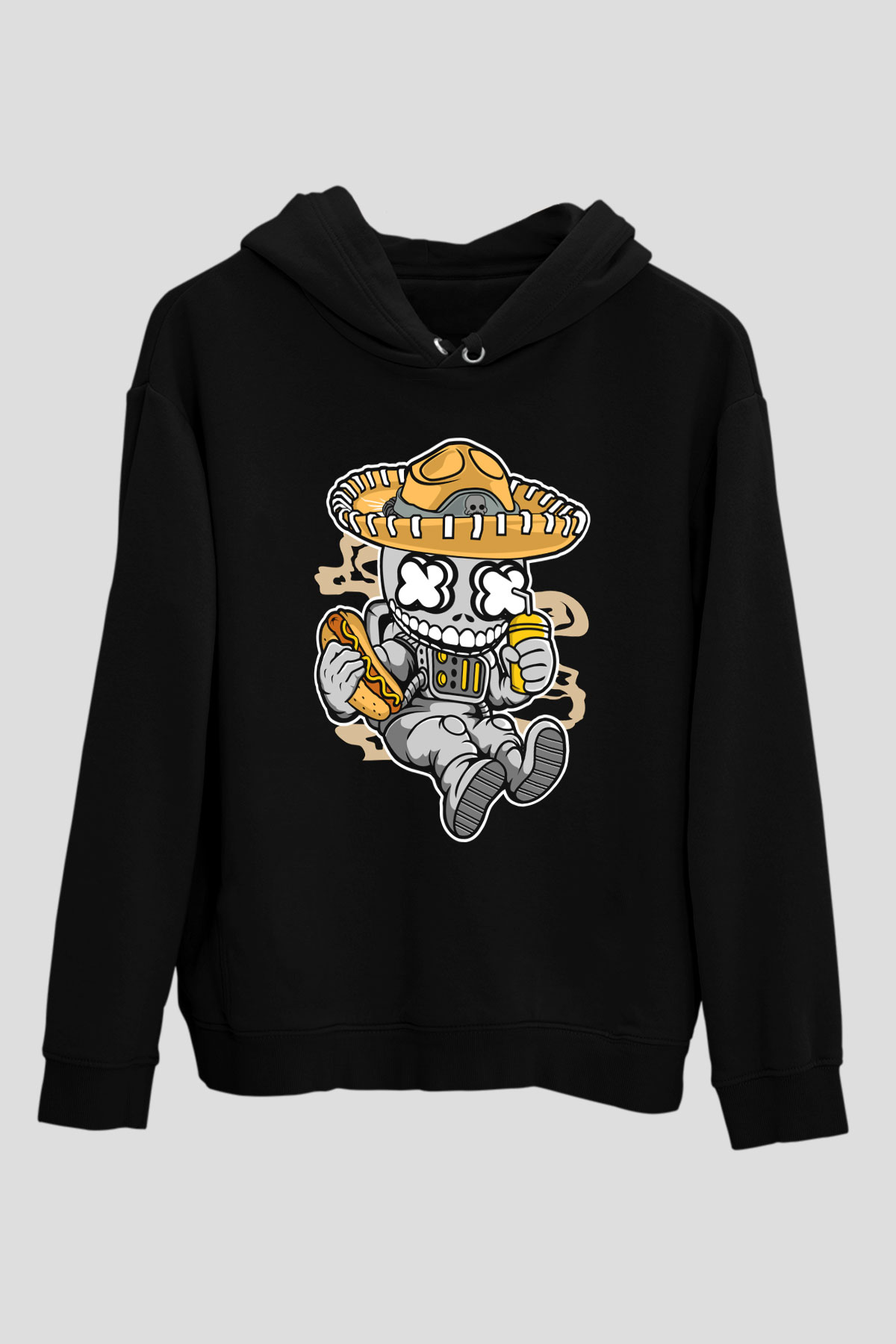 Astronaut Skull Of The Dead Baskılı Unisex Siyah Hoodie