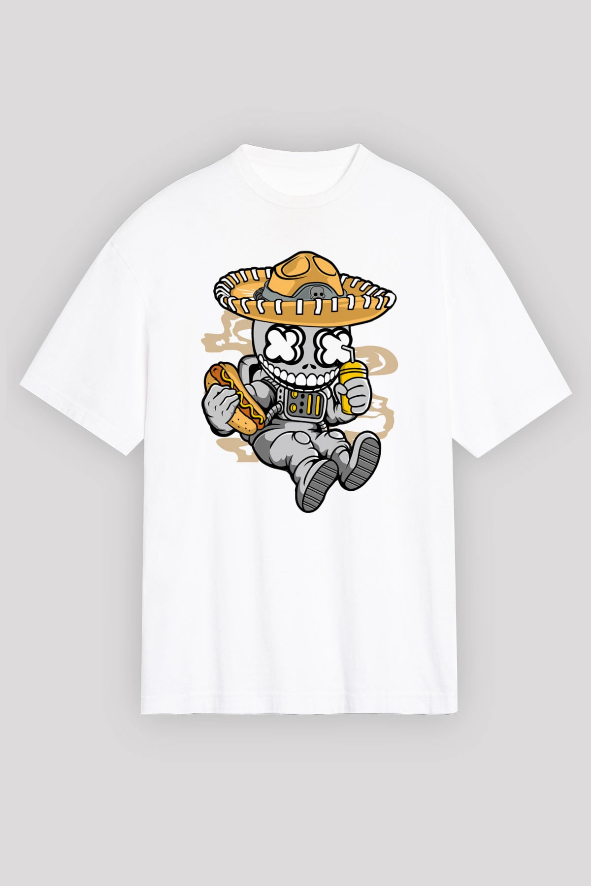 Astronaut Skull Of The Dead Baskılı Unisex Beyaz Oversize Tişört