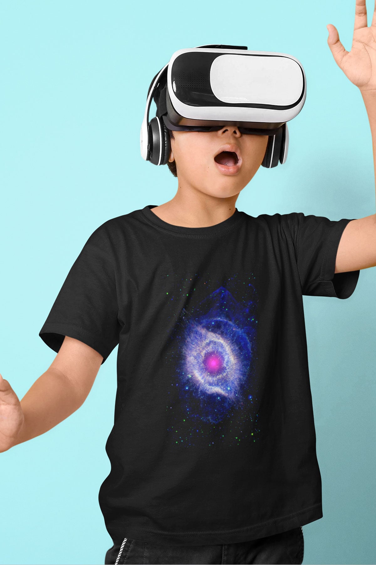 Astronom Baskılı Siyah Unisex Çocuk Tişört
