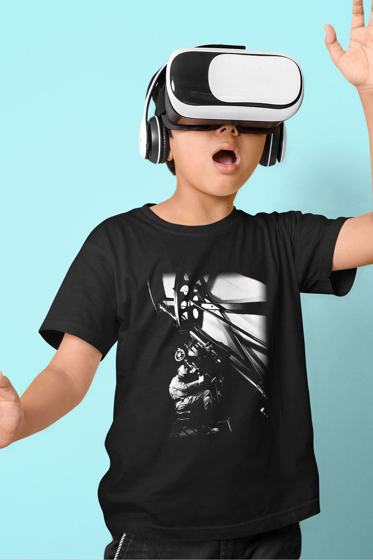 Astronom Baskılı Siyah Unisex Çocuk Tişört