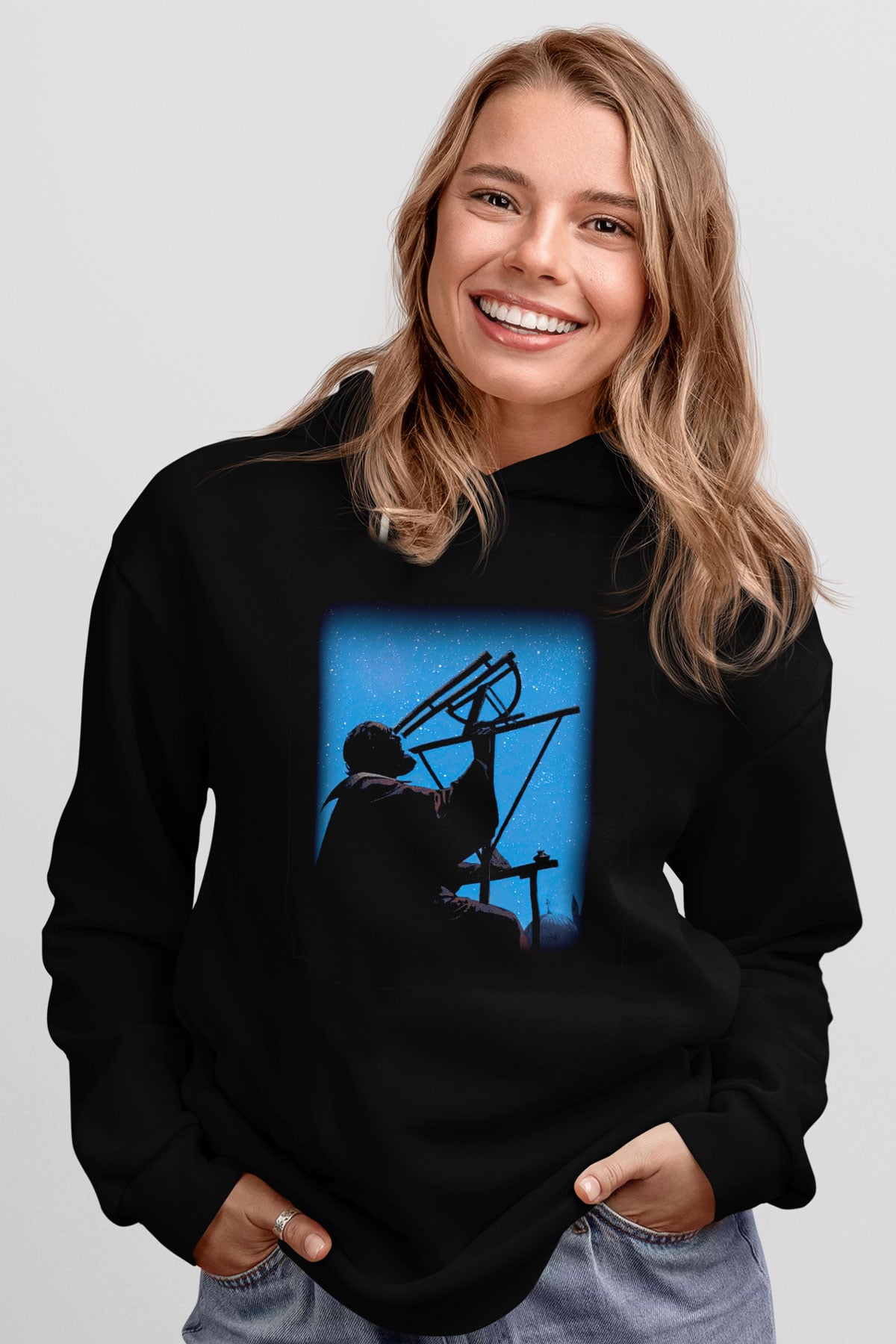 Astronom Siyah Unisex Kapşonlu Sweatshirt