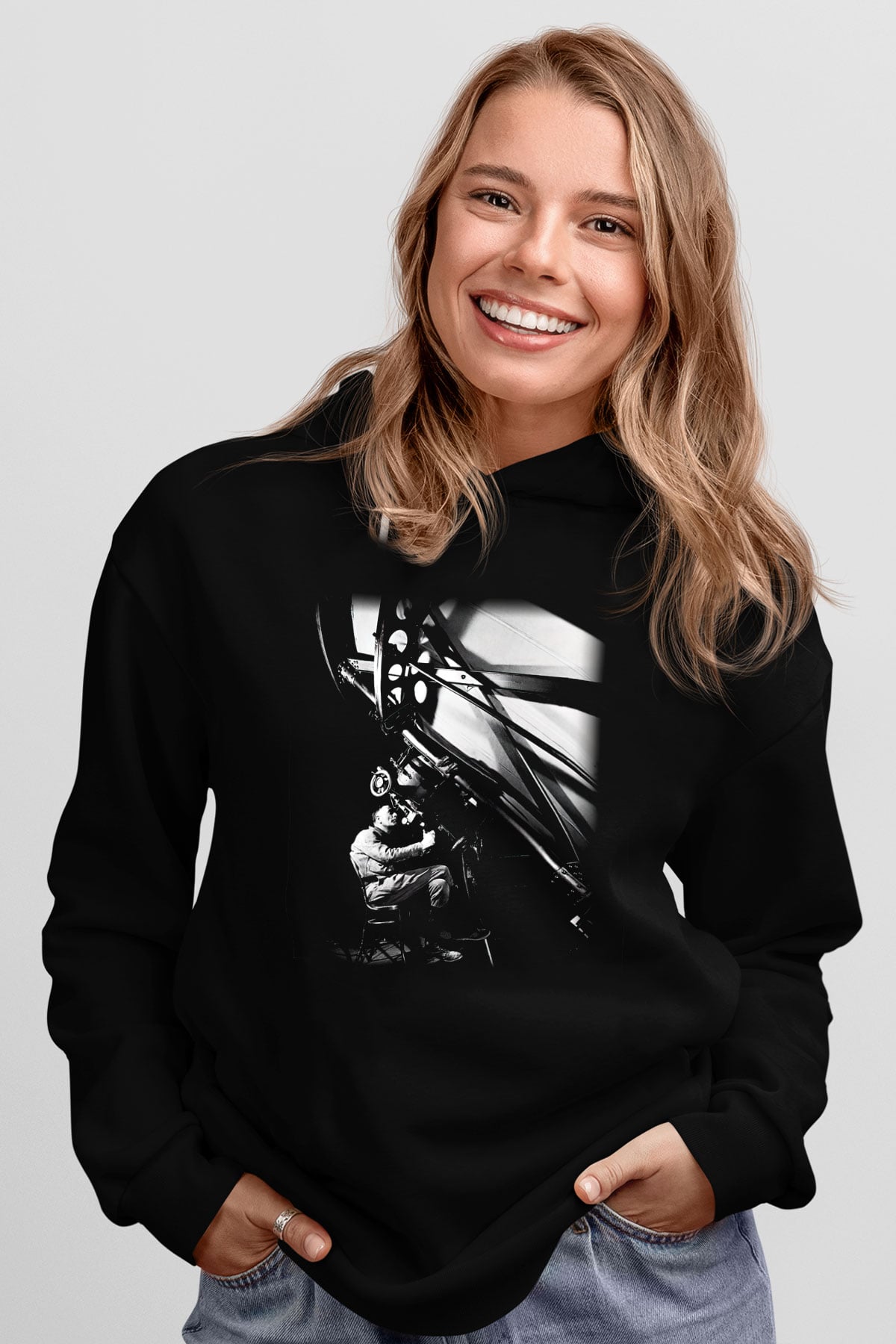 Astronom Siyah Unisex Kapşonlu Sweatshirt